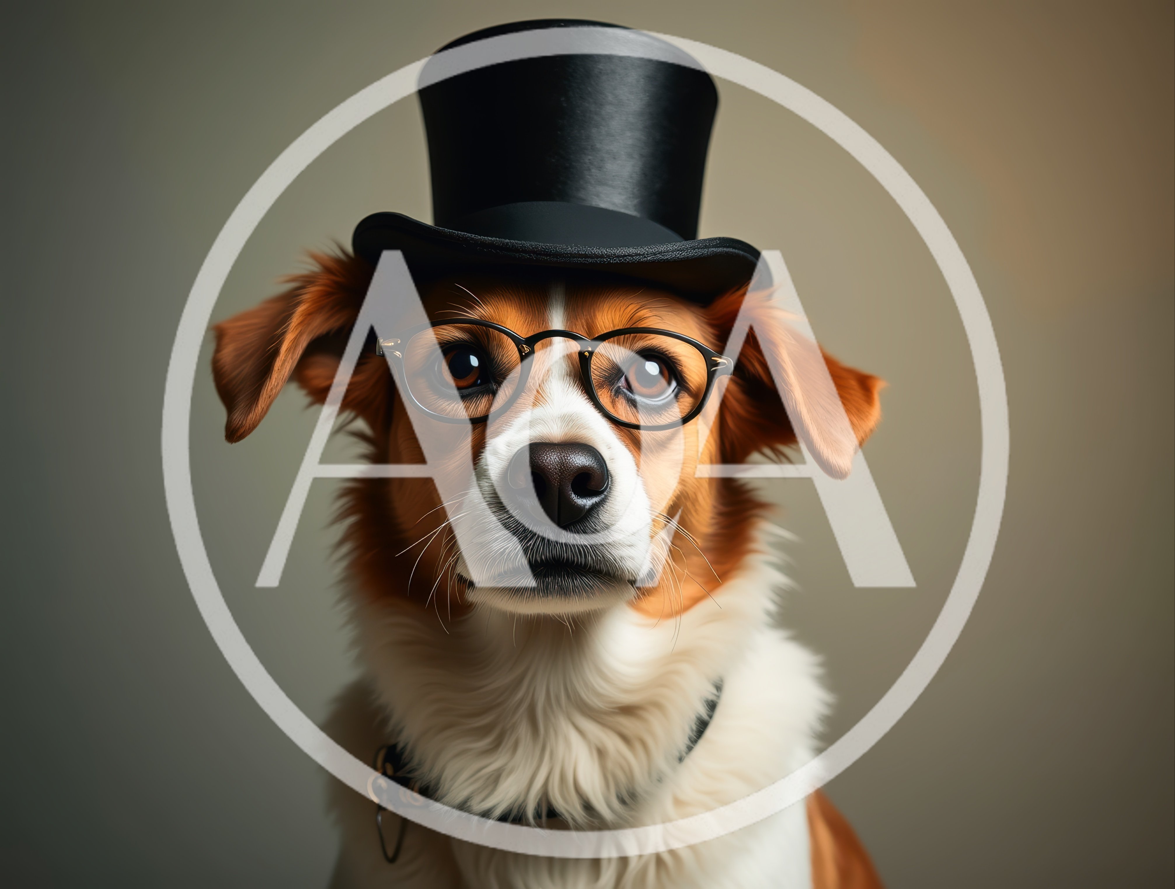 Portrait Of A Dog Wearing A Top Hat And Glasses