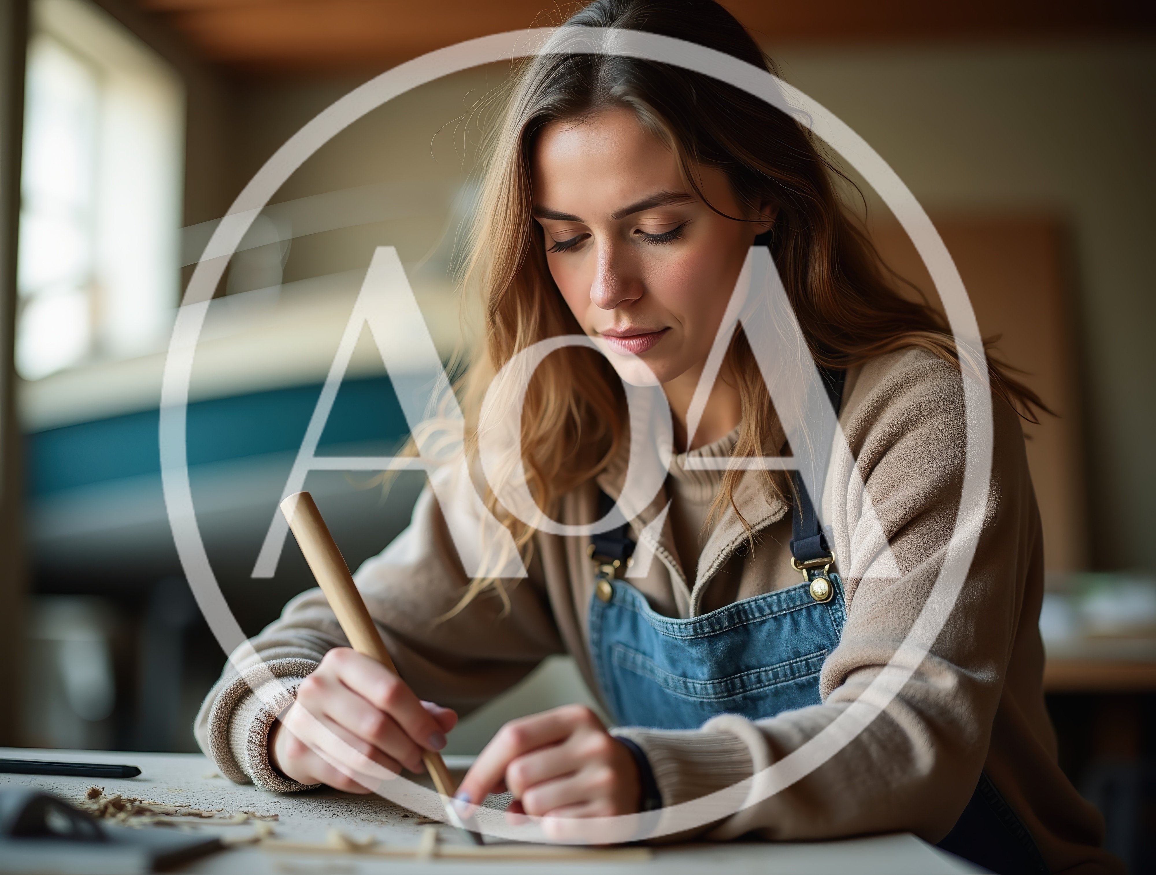 Young Woman Crafting Wood With A Carving Tool