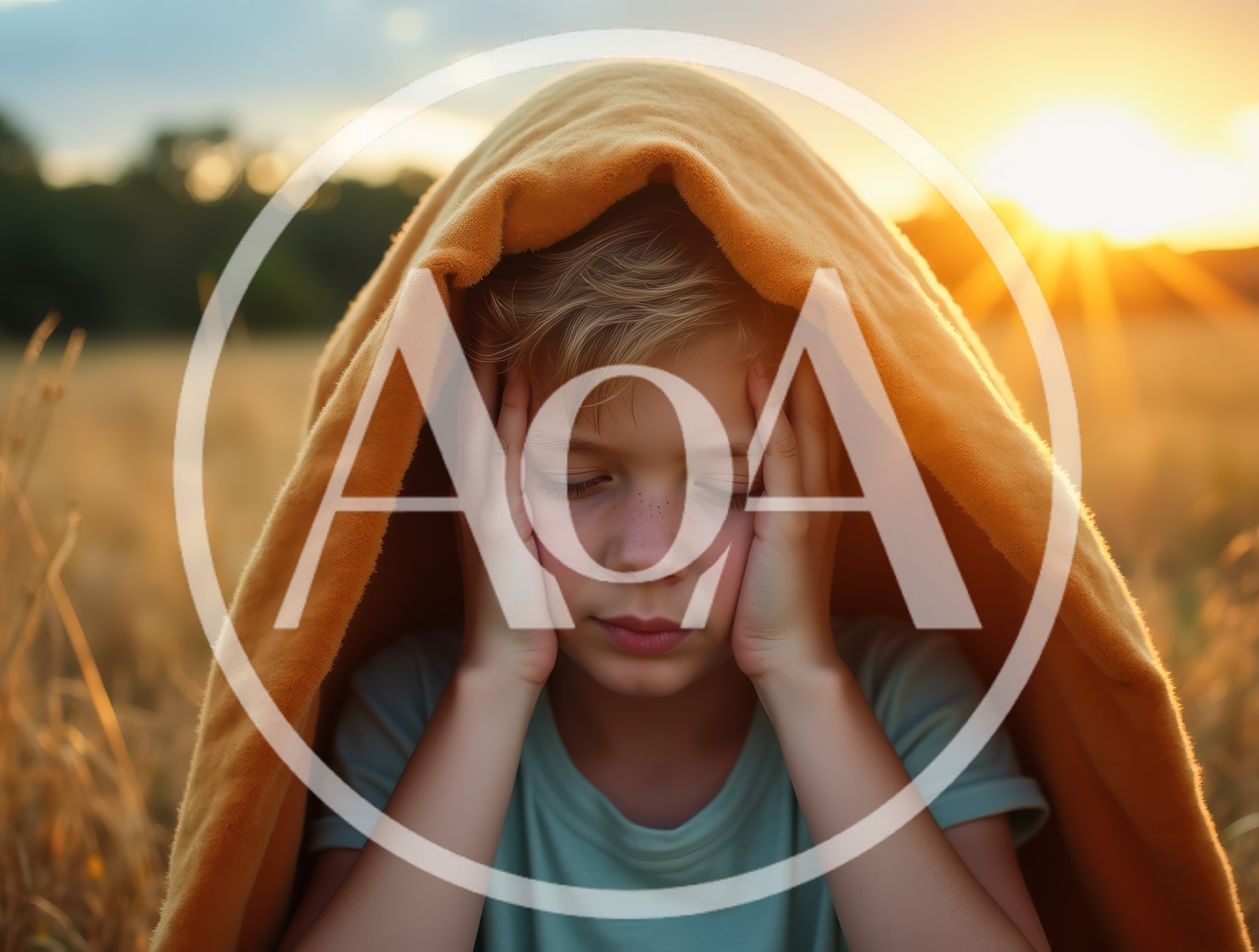 Young Boy With Blanket Over Head In Wheat Field