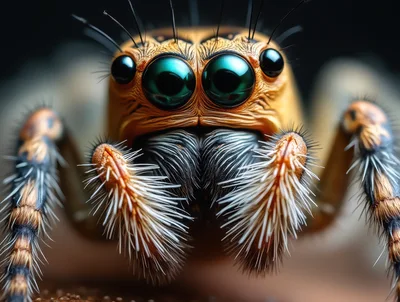 Macro Close Up Of A Jumping Spider Face