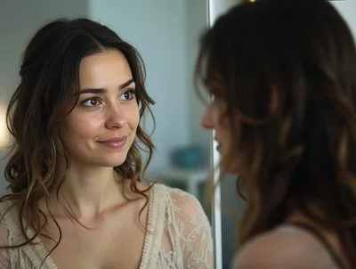 Young Woman Looking At Her Reflection In A Mirror