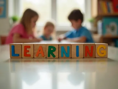 Wooden Alphabet Blocks Spelling Learning On Table