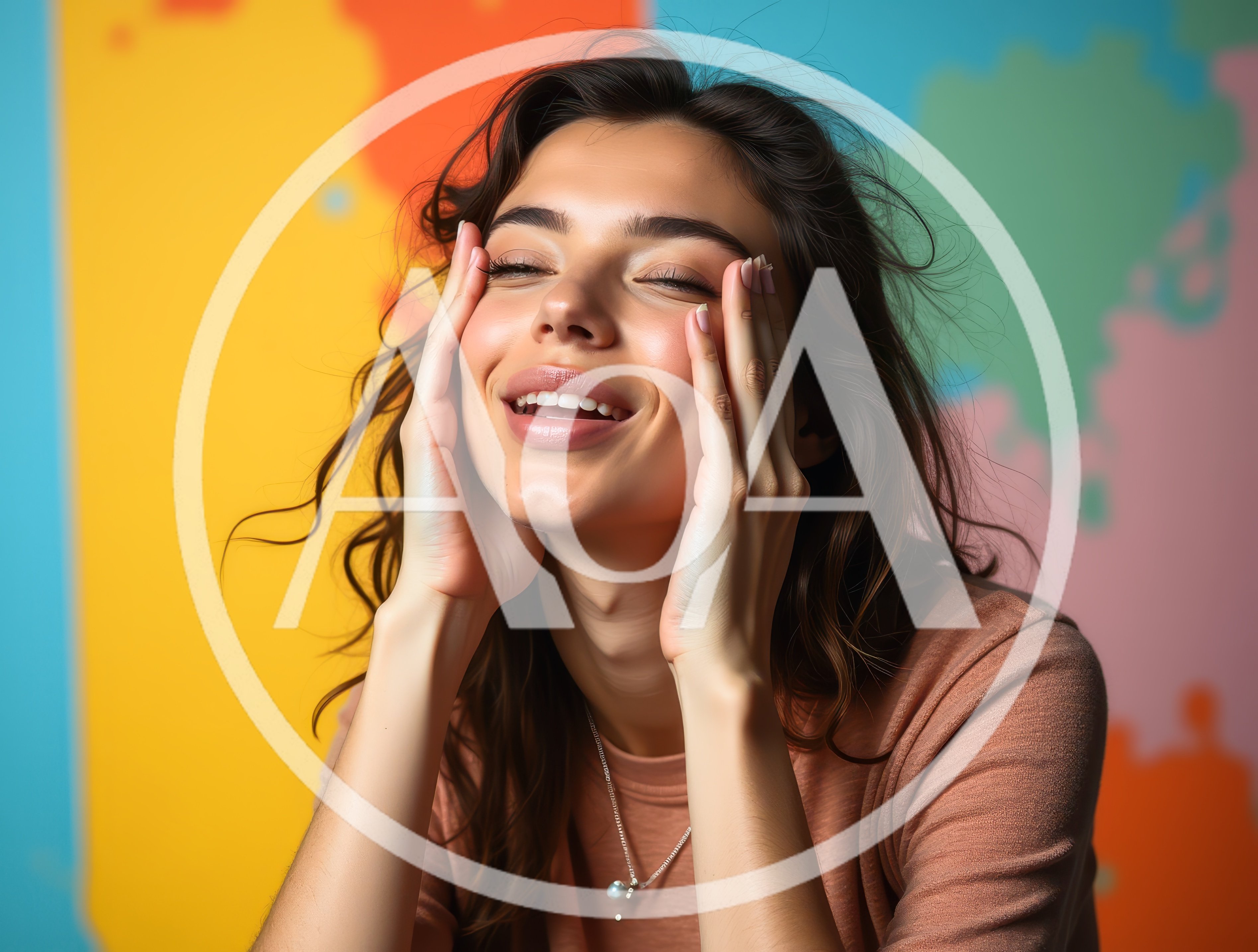 Young Woman With Eyes Closed Touching Her Face