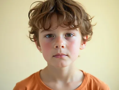 Portrait Of A Young Boy With Curly Hair