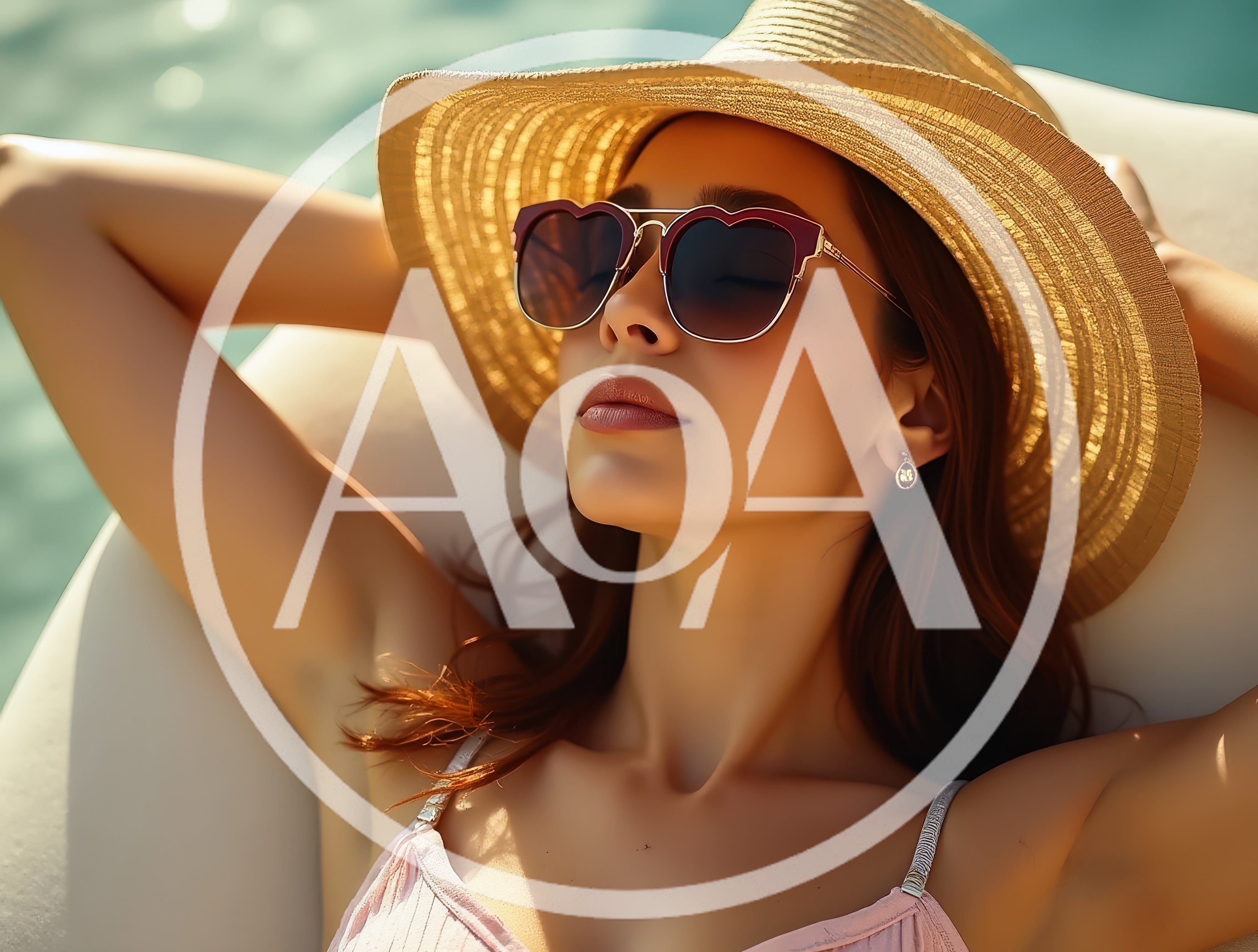 Woman Relaxing In Sun Hat And Heart Shaped Sunglasses
