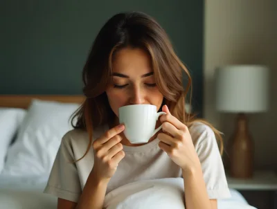Young Woman Drinking Coffee In Bed