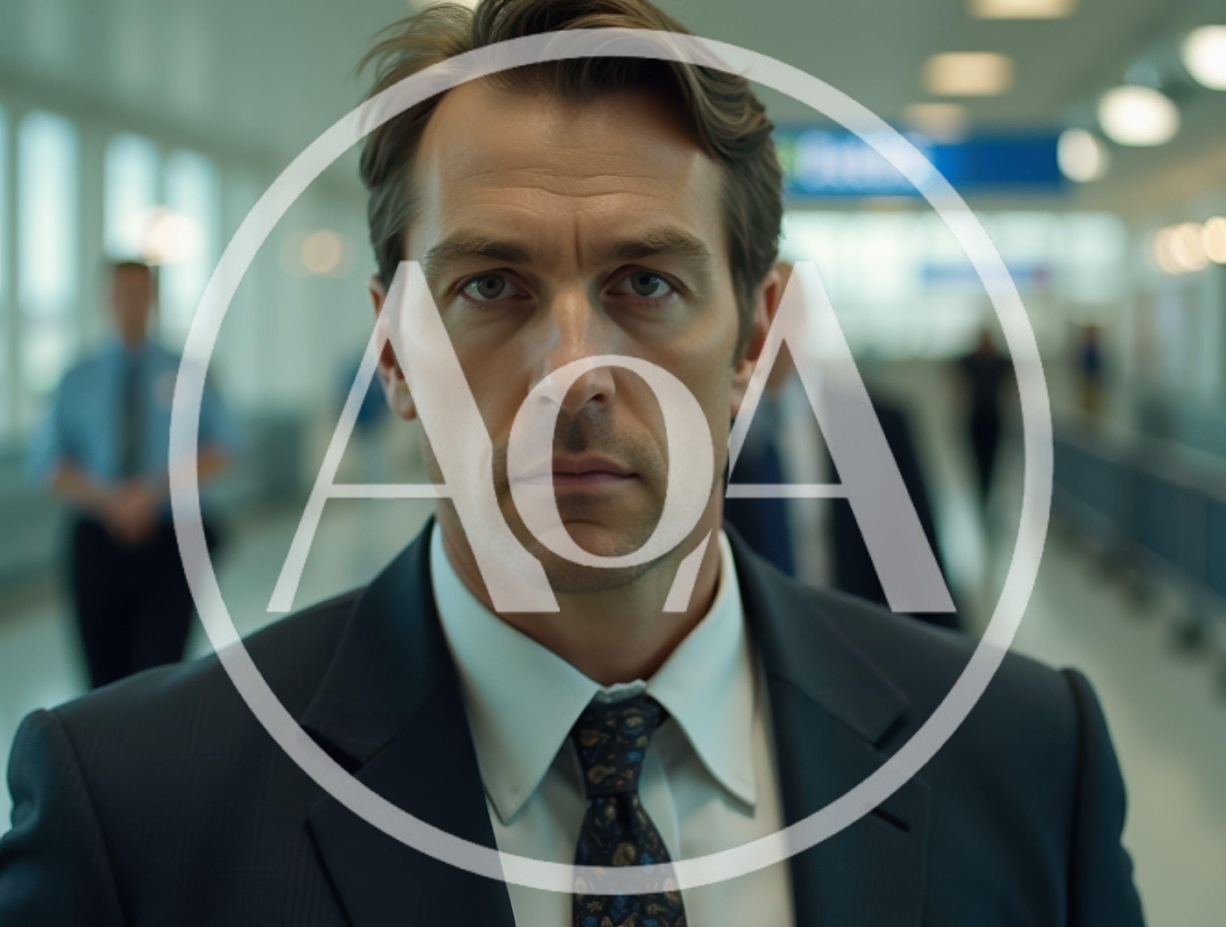 Serious Businessman Walking Through A Busy Airport Terminal
