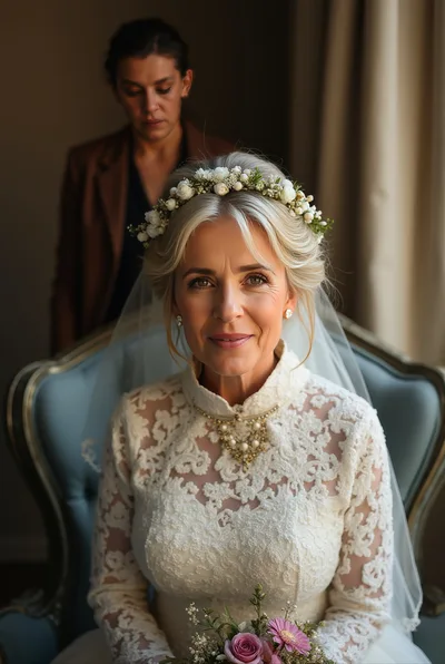 Elegant Mature Bride Getting Ready In A Vintage Chair