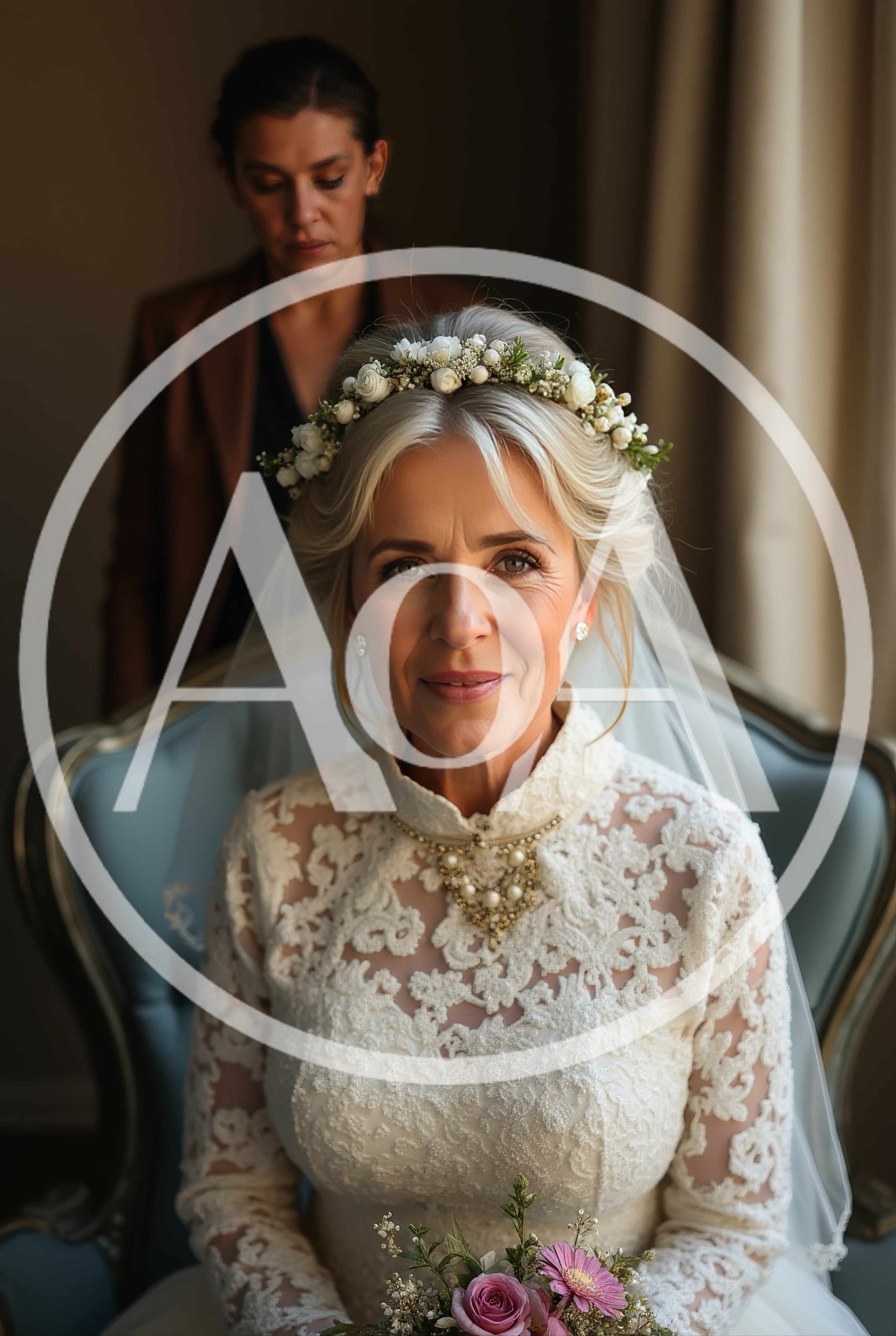 Elegant Mature Bride Getting Ready In A Vintage Chair