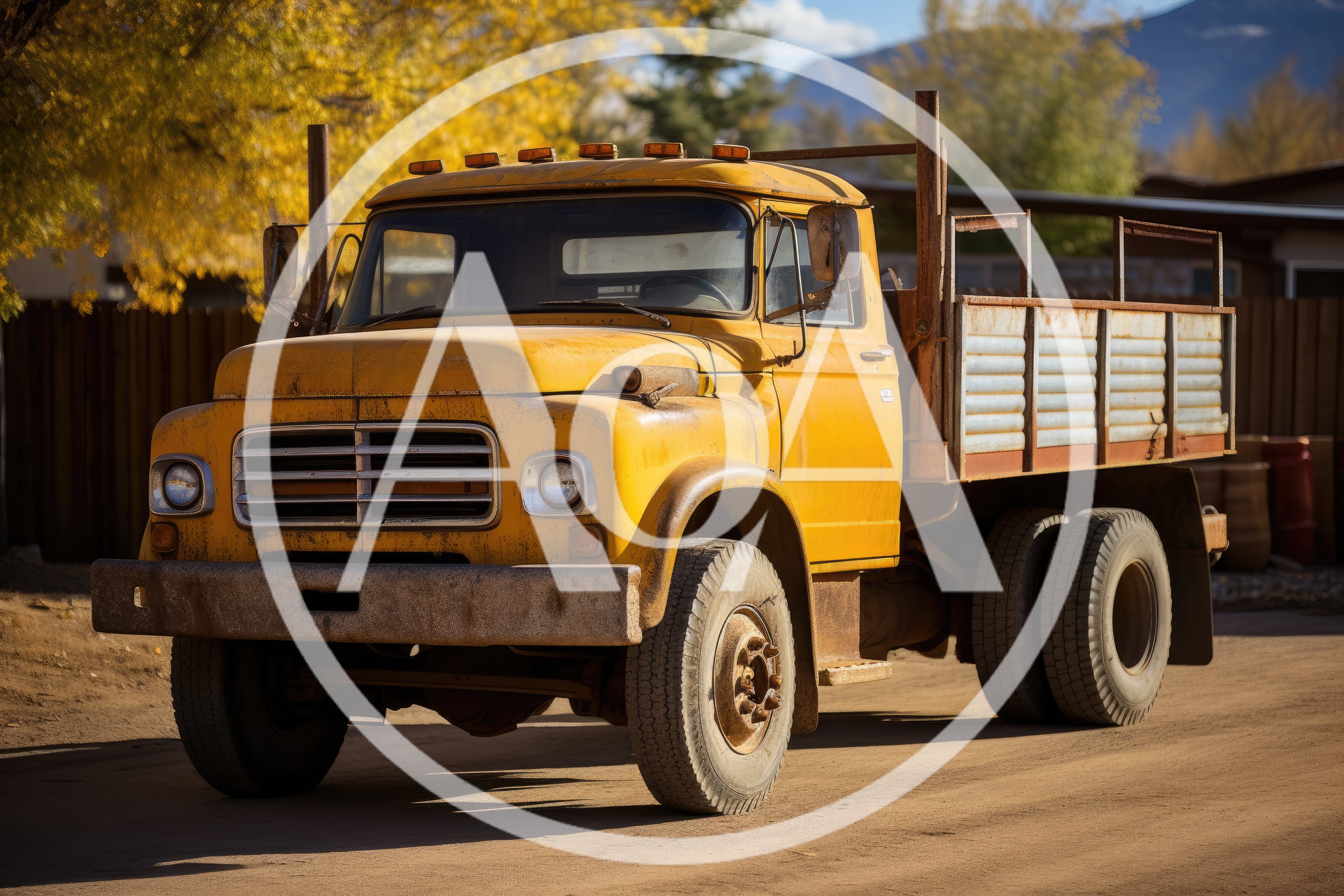 Vintage Yellow Flatbed Truck Parked On Dirt Road