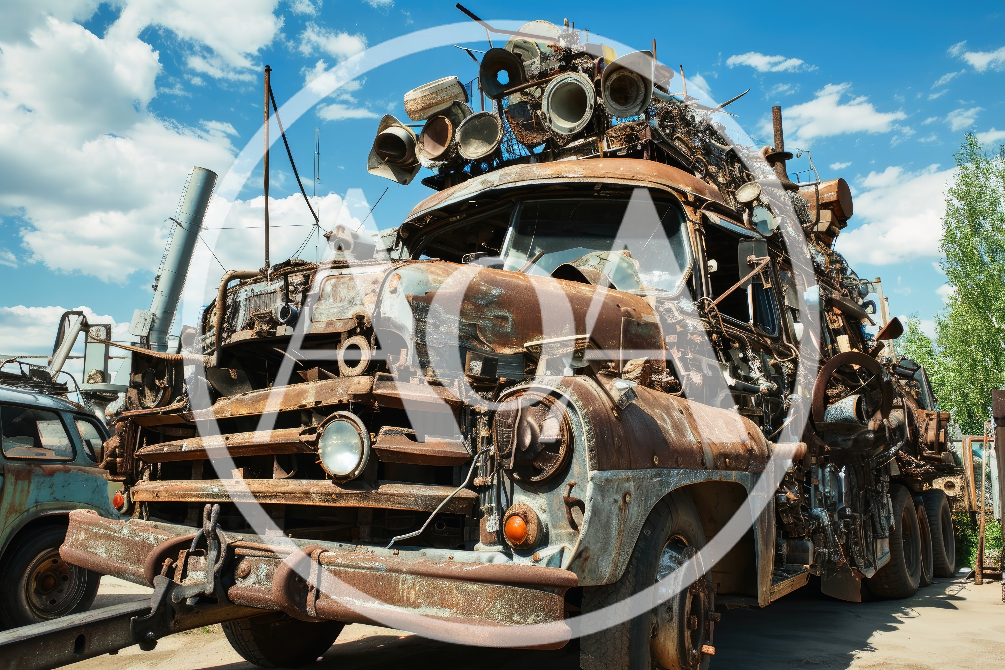 Rusty Abandoned Junk Truck With Scrap Metal Art