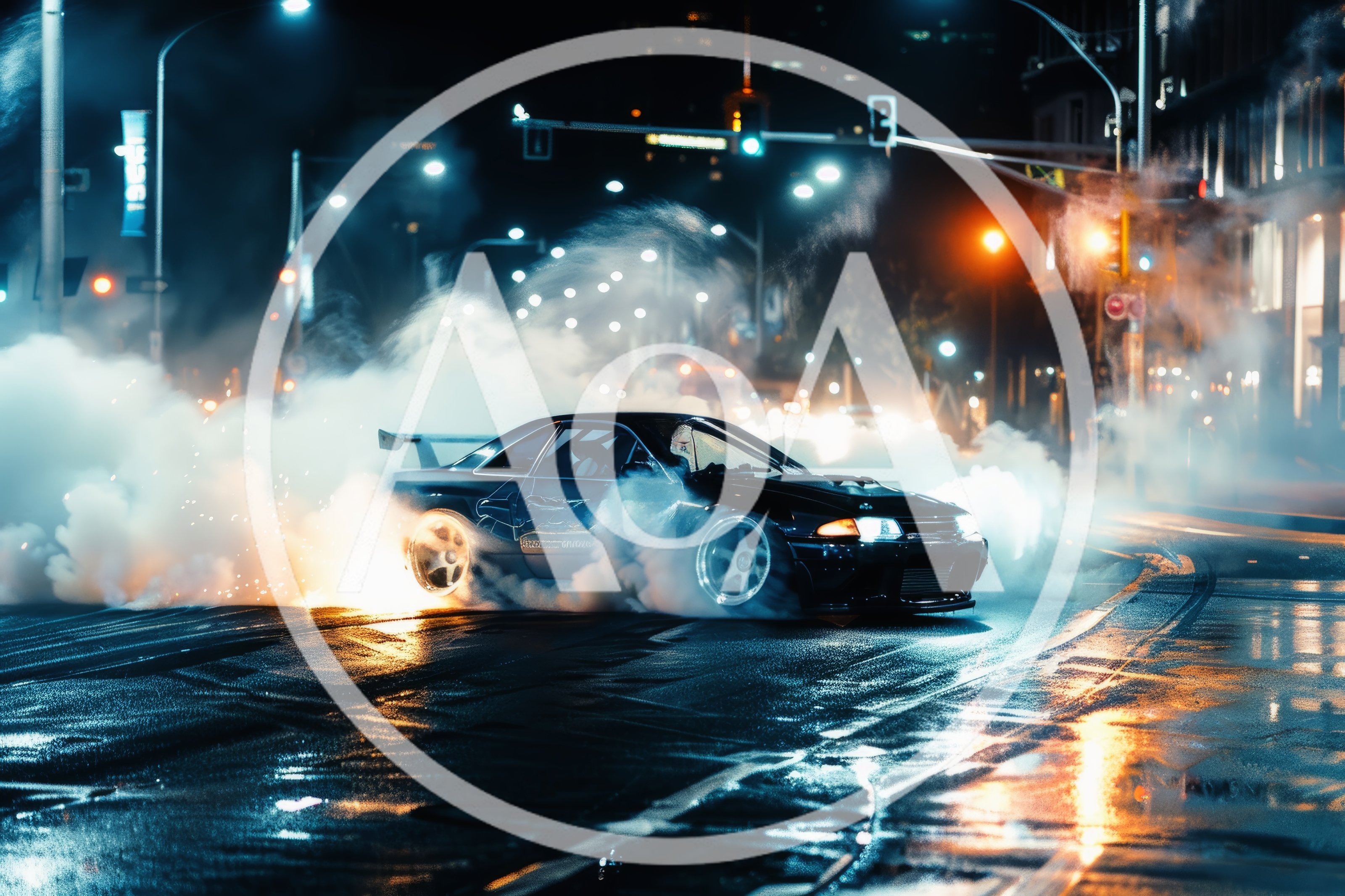 Nissan Skyline GT-R Drifting on City Street at Night