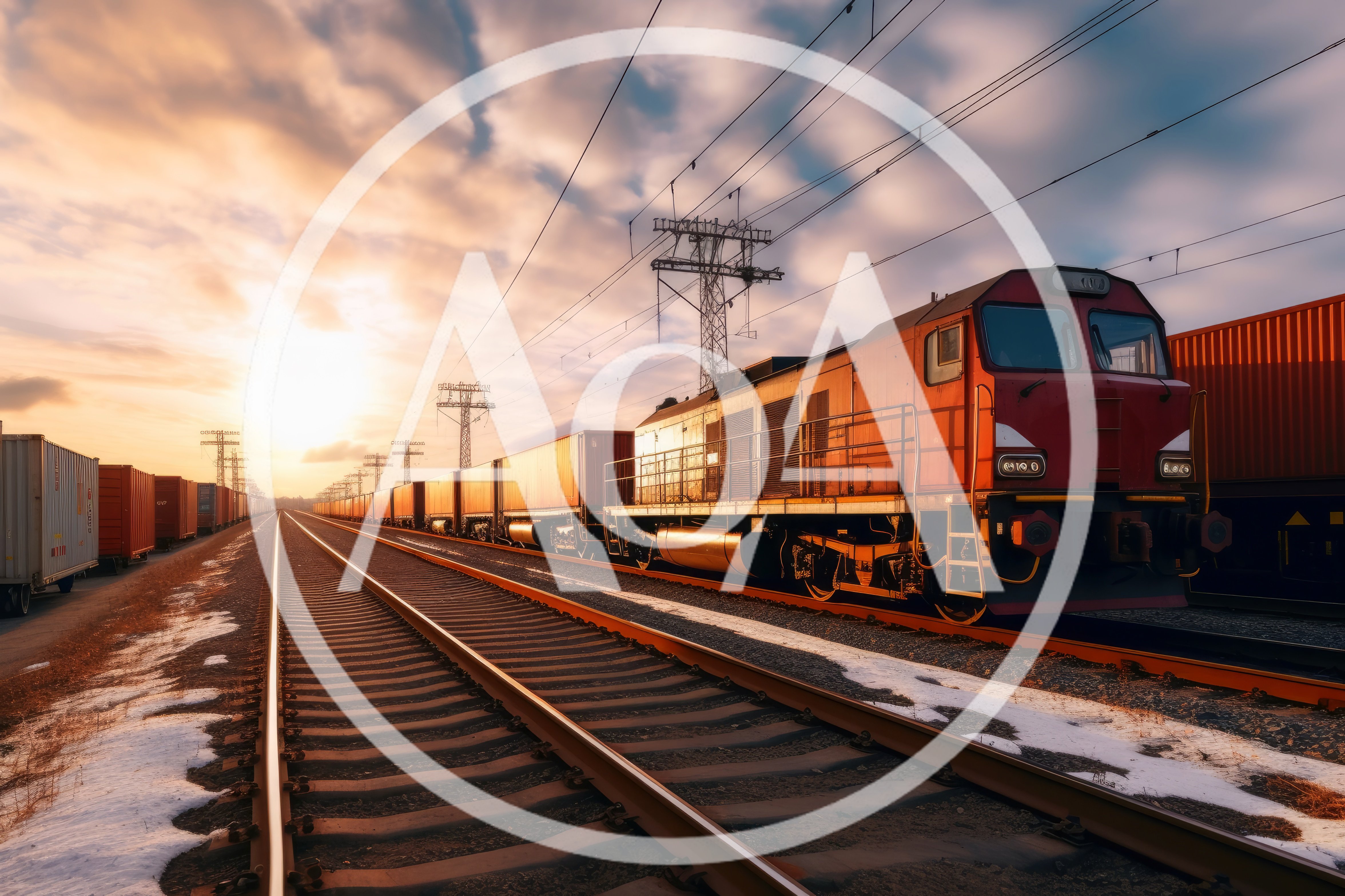 Freight Train Standing on Tracks at Sunset