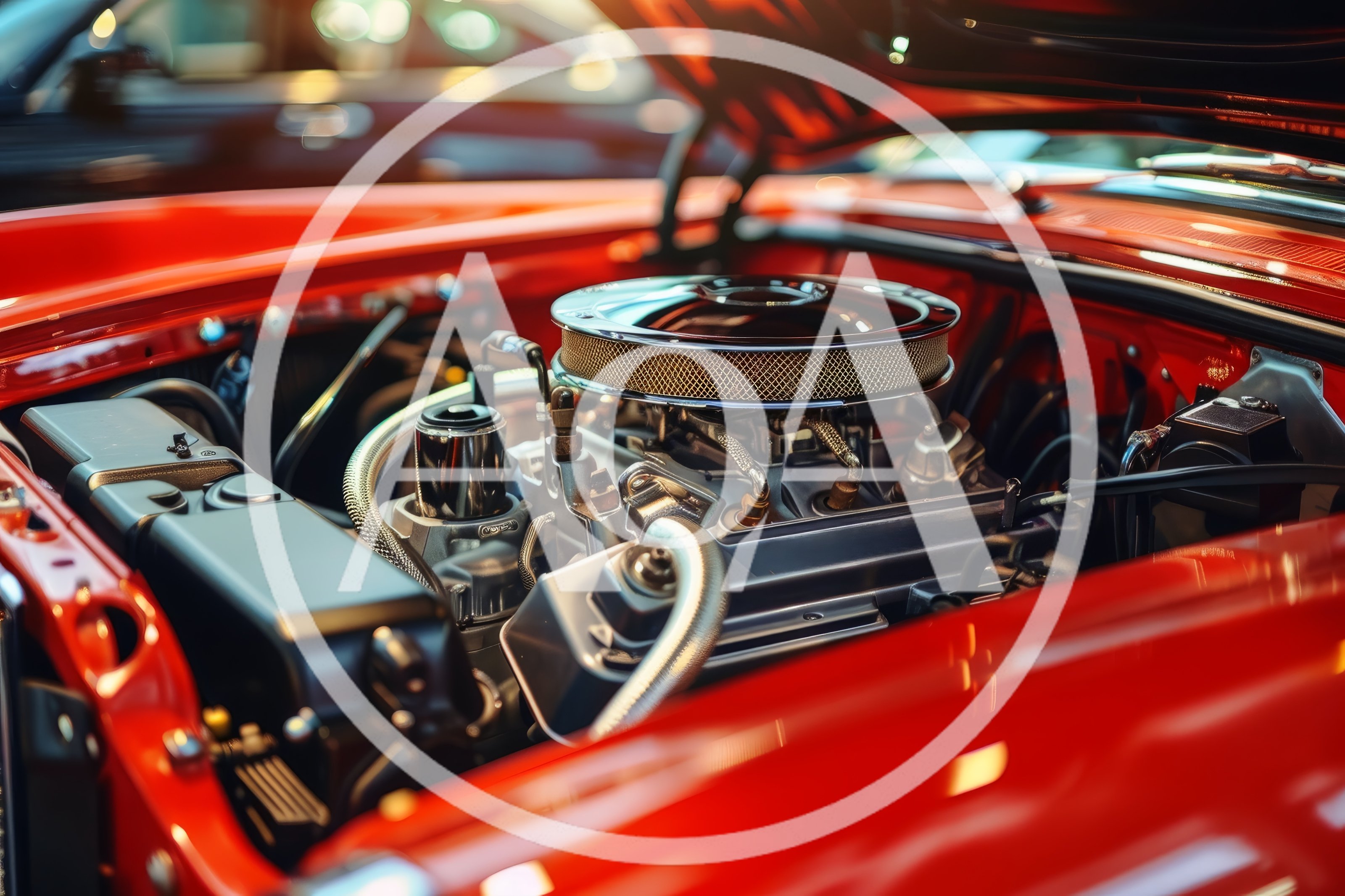 Close Up Of A Classic Red Car Engine