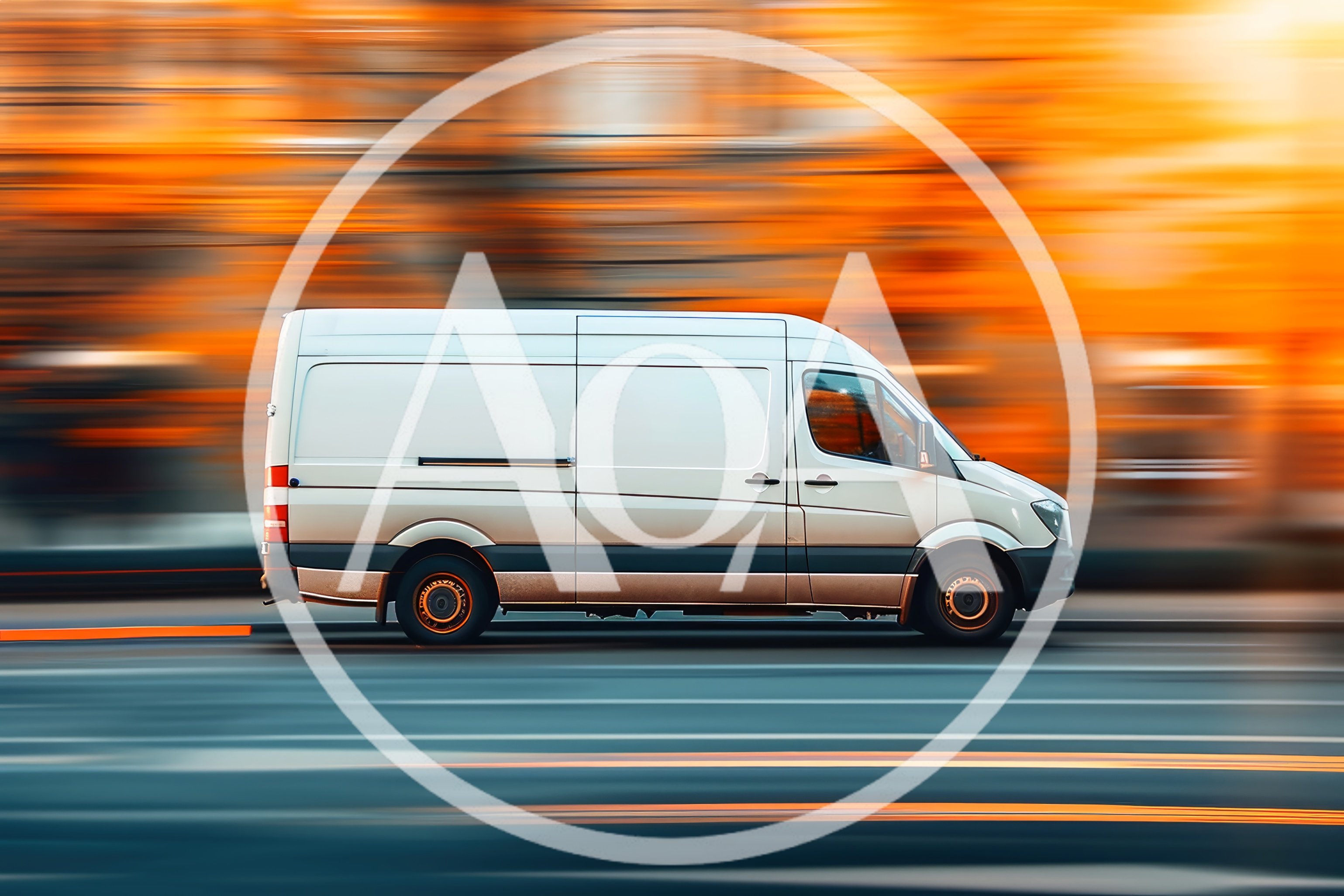 White Delivery Van Driving Fast On City Street