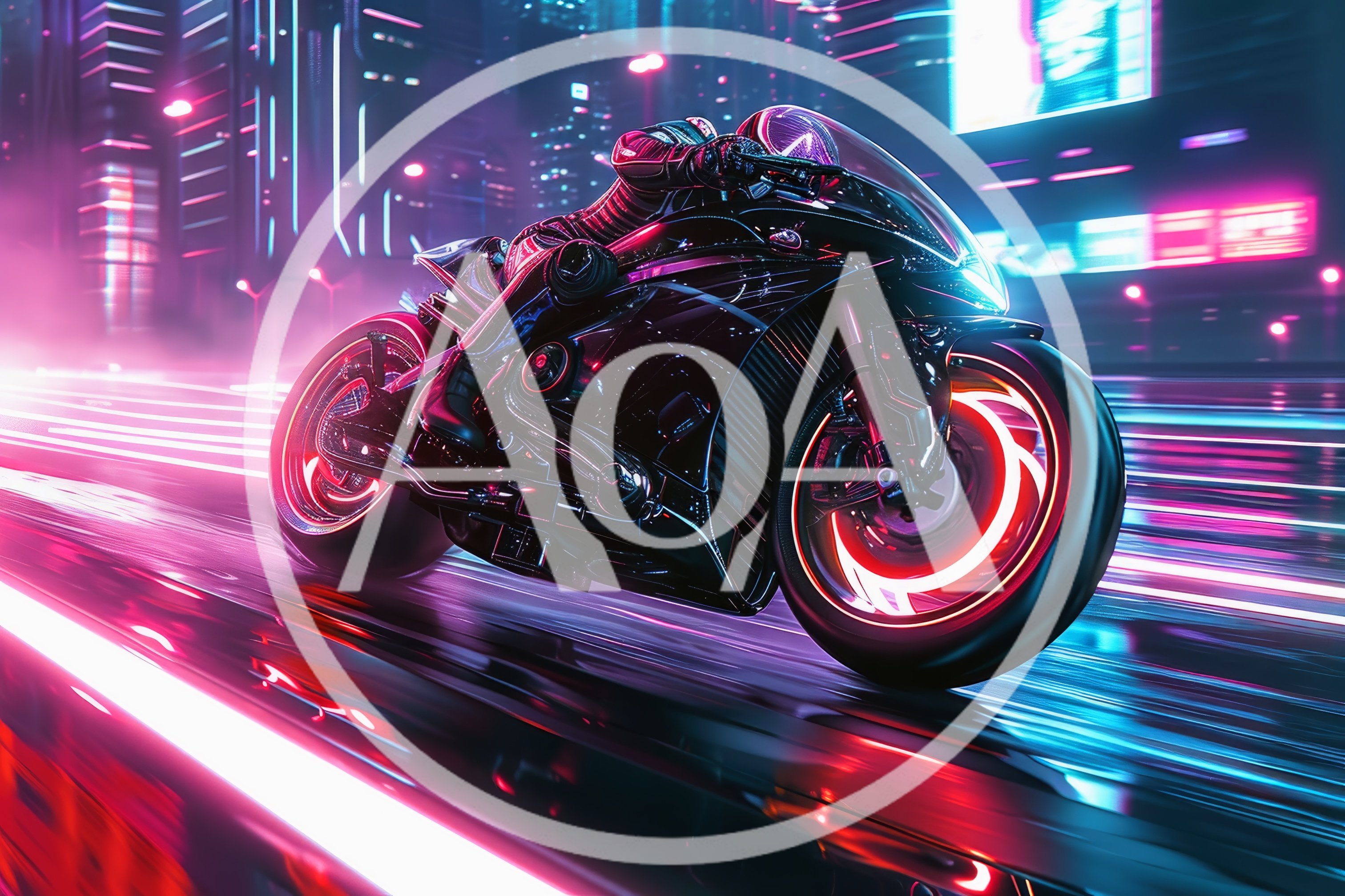 Cyberpunk Superbike Speeding Through Neon City Streets