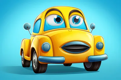 Cartoon Yellow Car Character With Expressive Eyes
