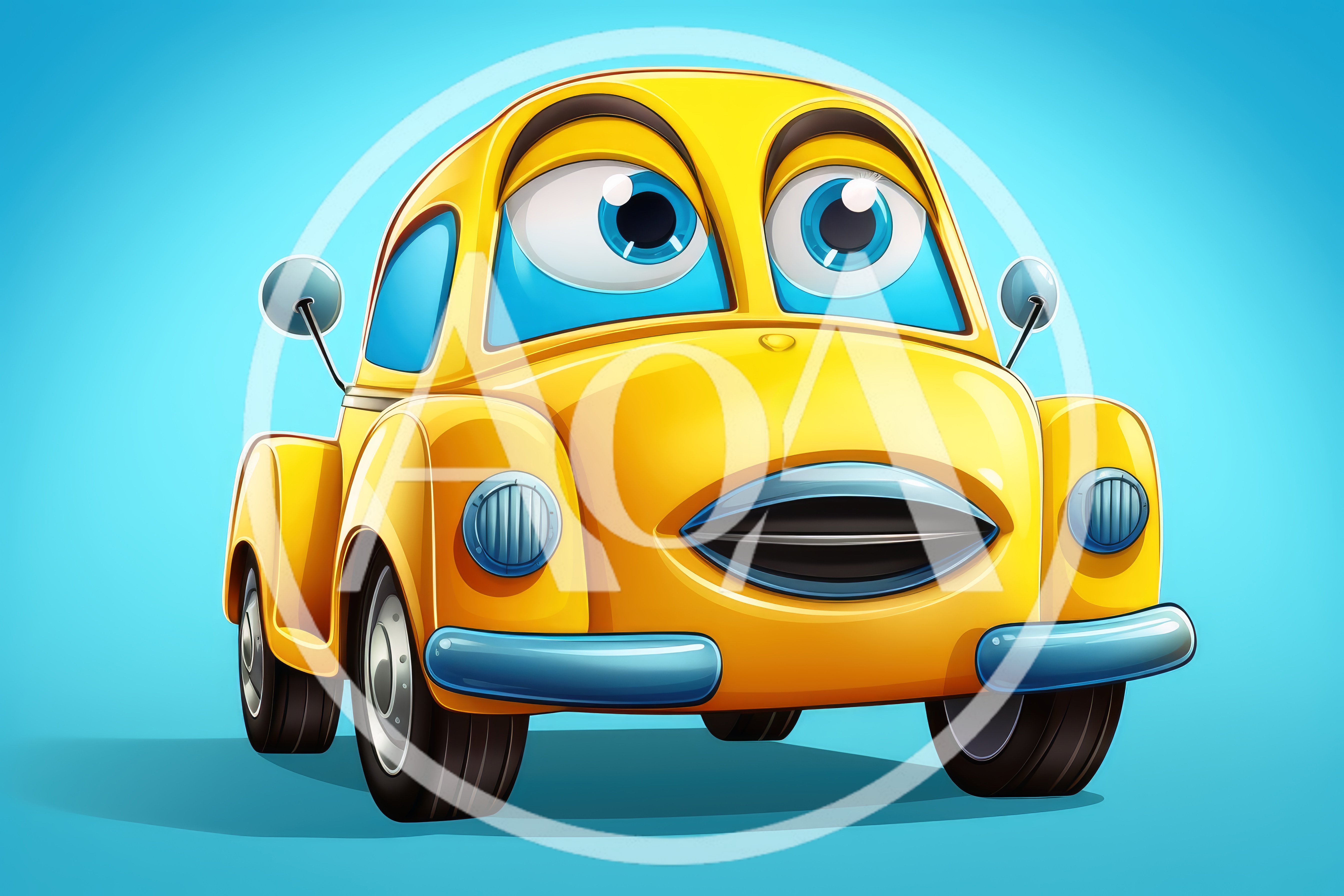 Cartoon Yellow Car Character With Expressive Eyes