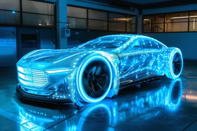 Futuristic Concept Car With Glowing Blue LED Lights