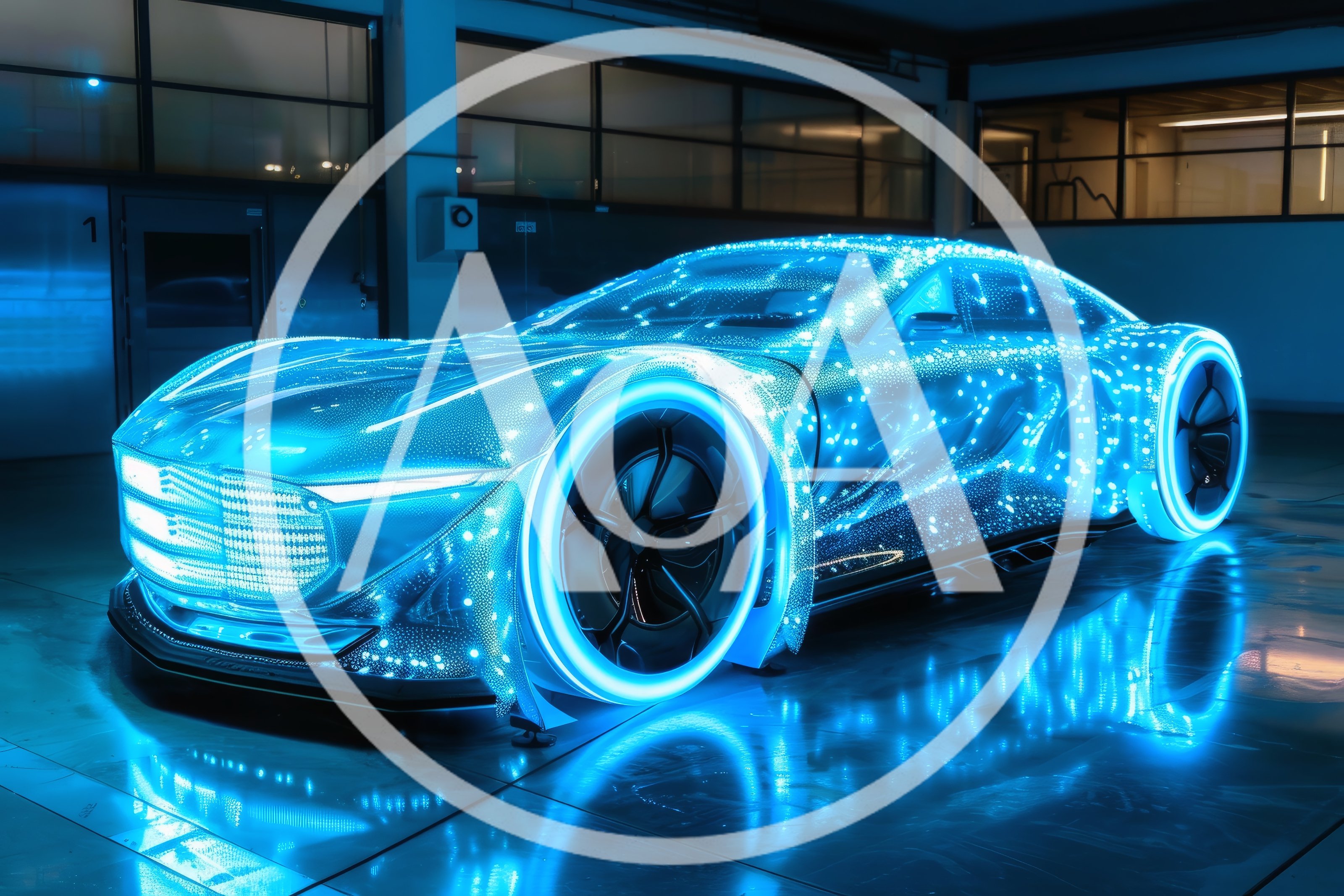Futuristic Concept Car With Glowing Blue LED Lights