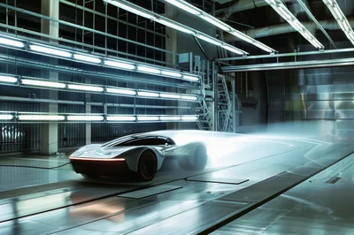 Futuristic Concept Car Aerodynamic Testing In Wind Tunnel