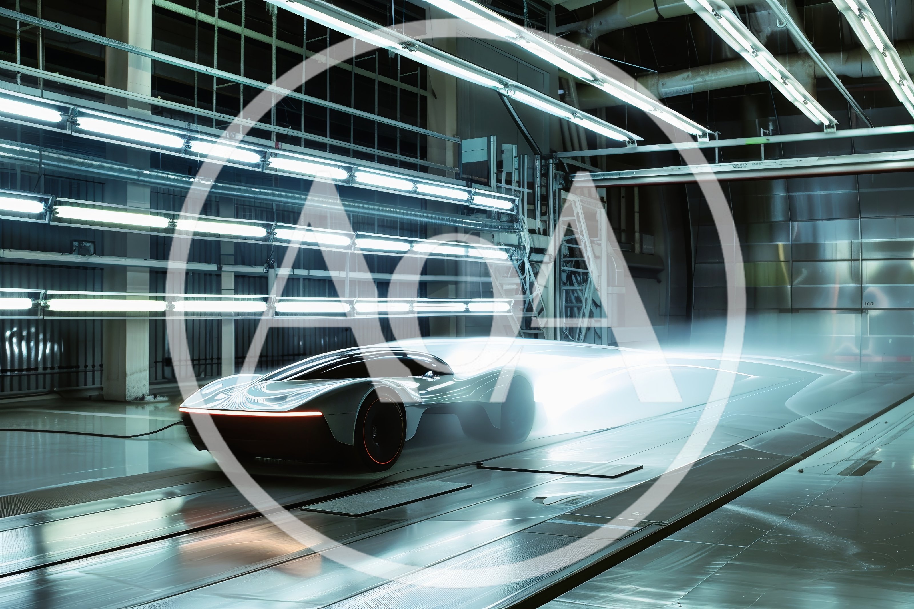 Futuristic Concept Car Aerodynamic Testing In Wind Tunnel