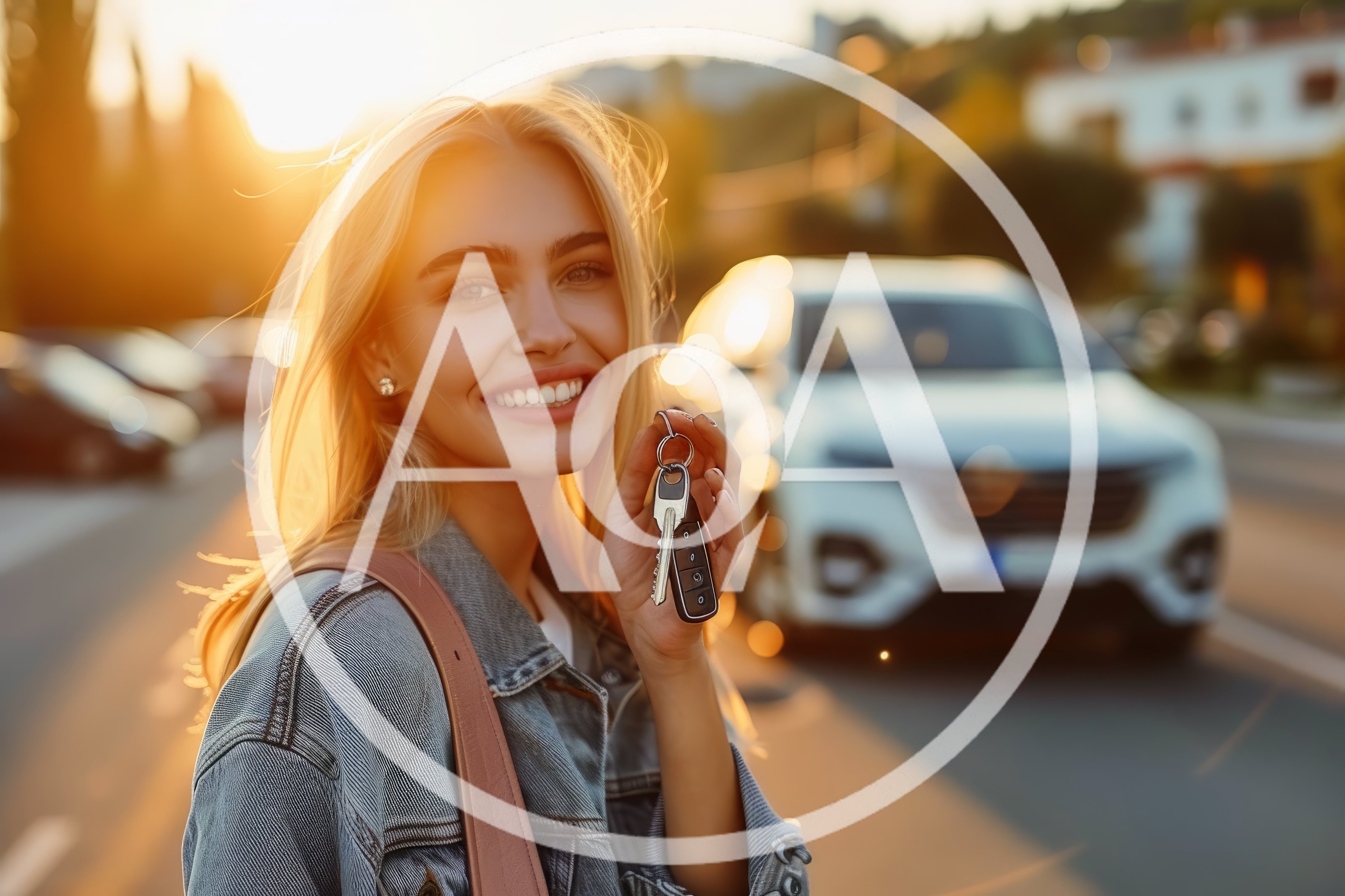 Happy Young Woman Holding Car Keys Outdoors