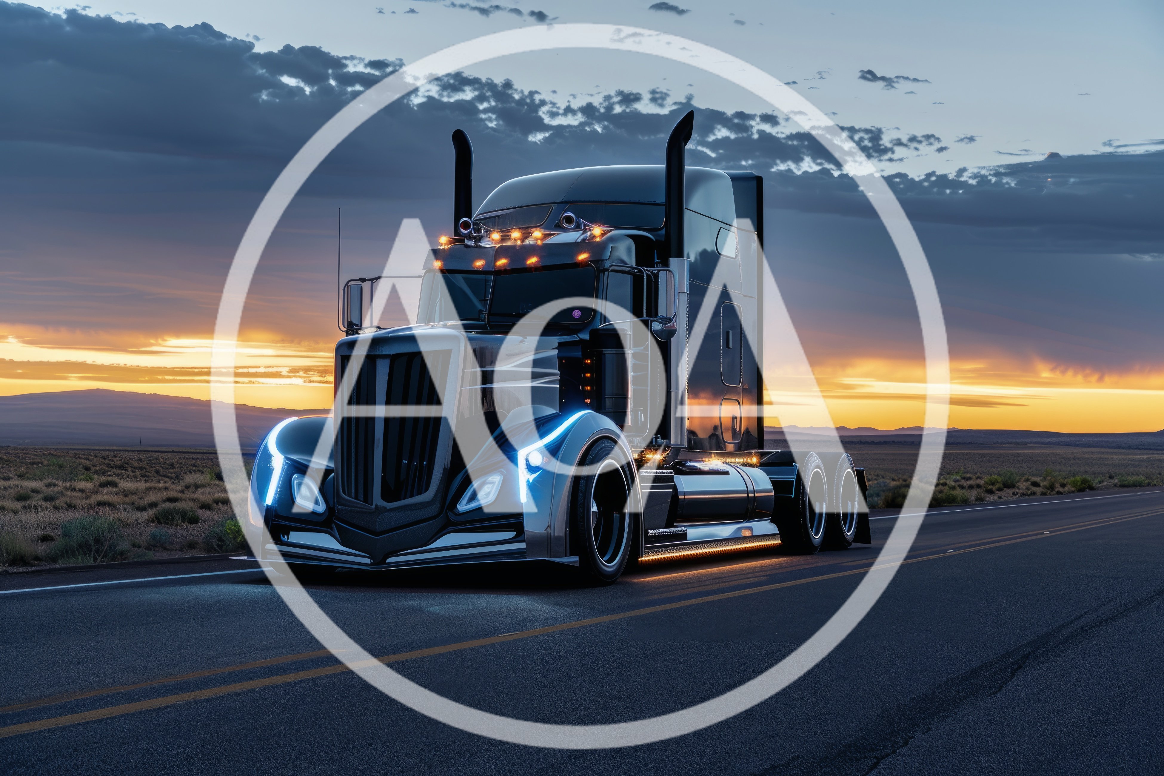Custom Black Semi Truck Driving On Desert Highway