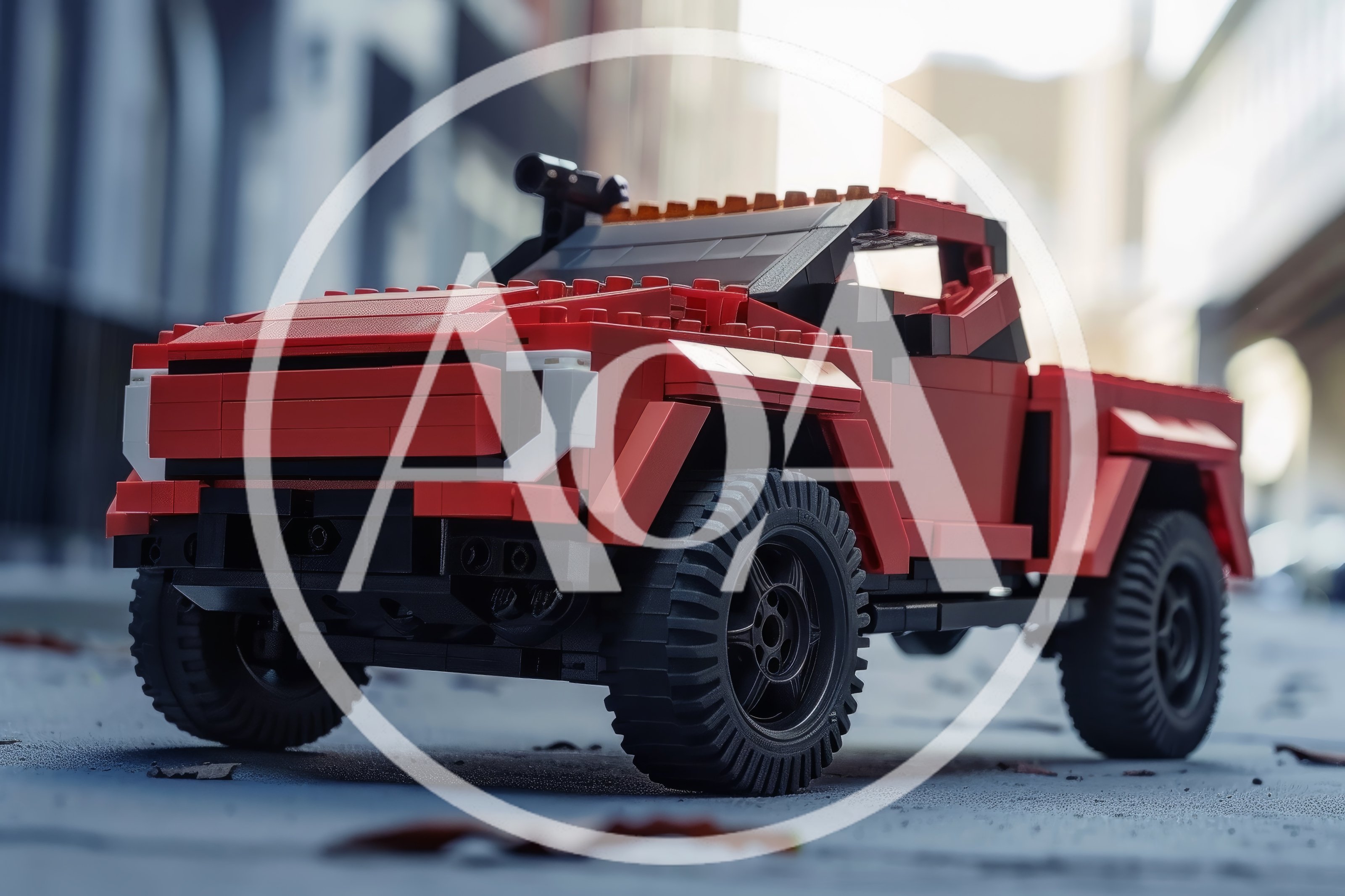 Red Lego Pickup Truck Toy On City Street