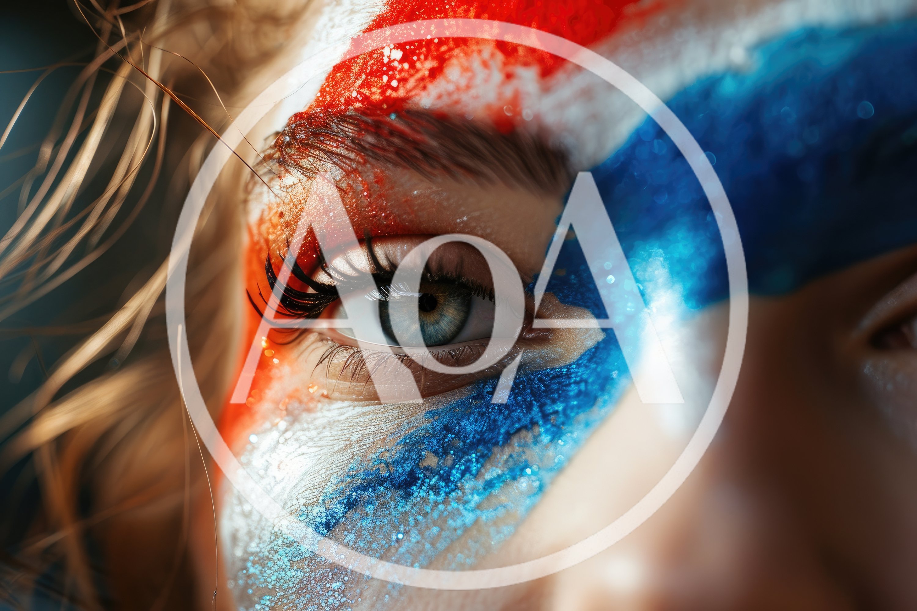 Close Up Portrait Of Woman With Patriotic Face Paint