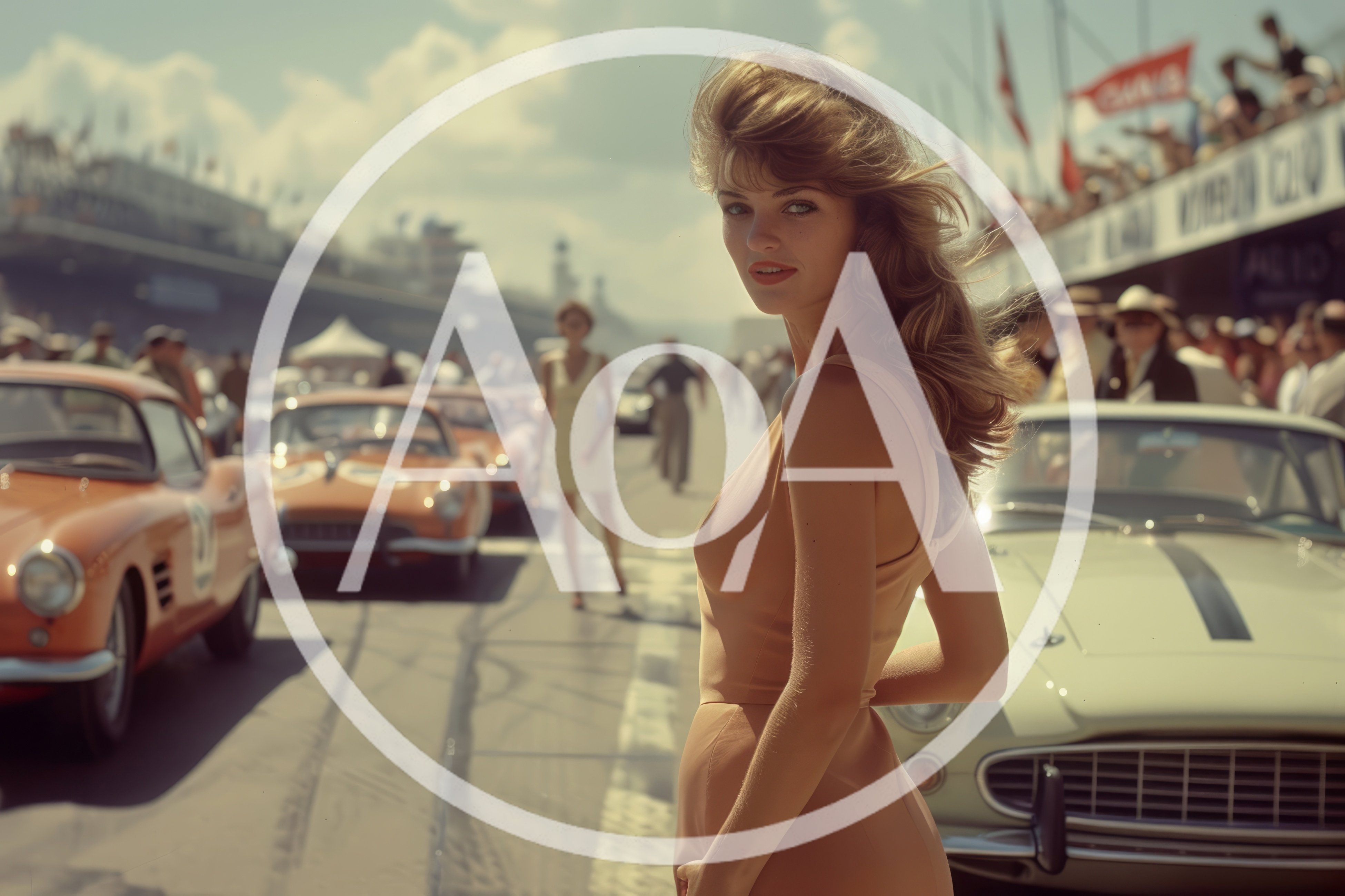 Vintage Woman Posing At A Classic Car Race Track