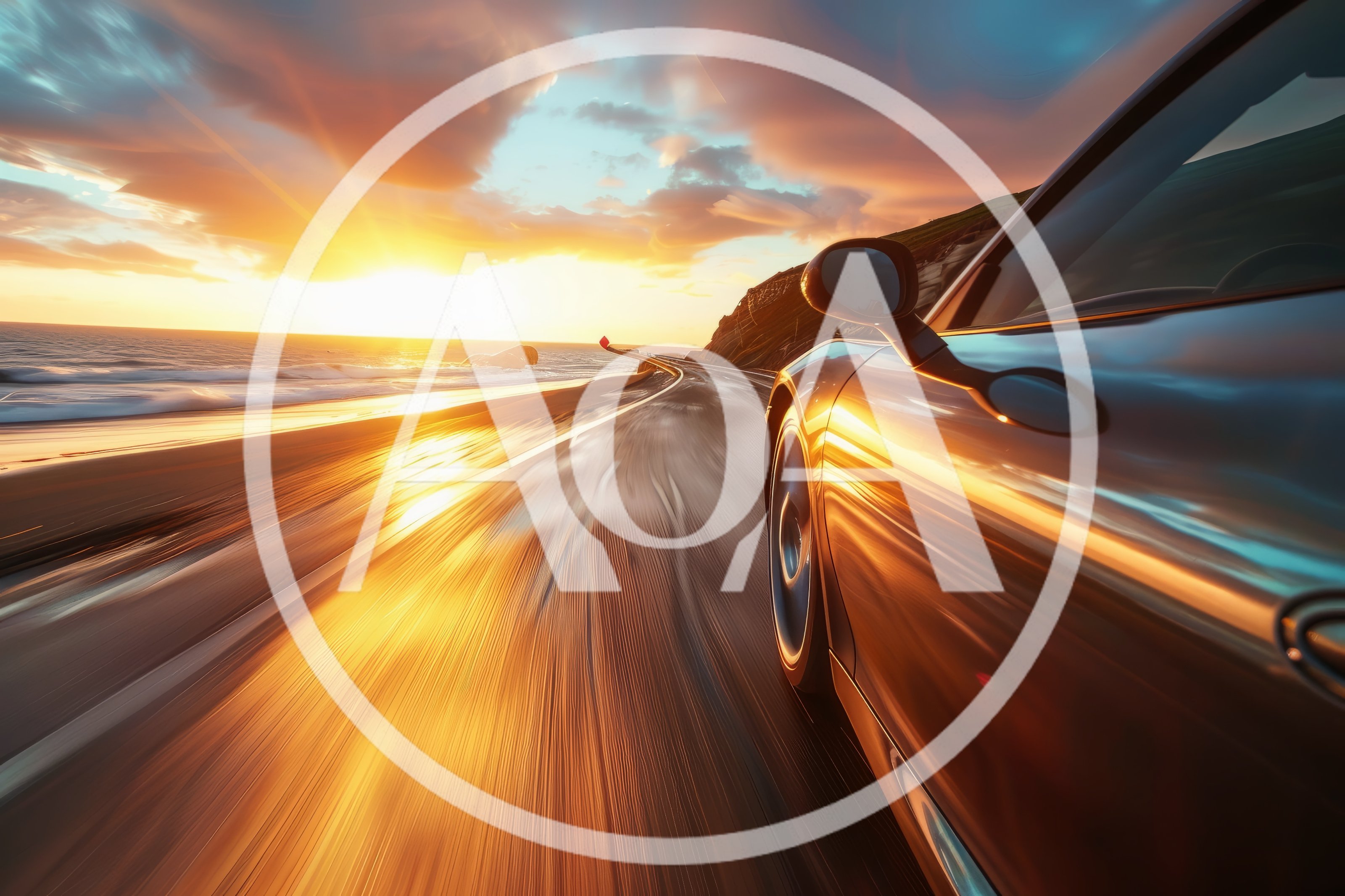 Sports Car Driving Along Coastal Highway At Sunset