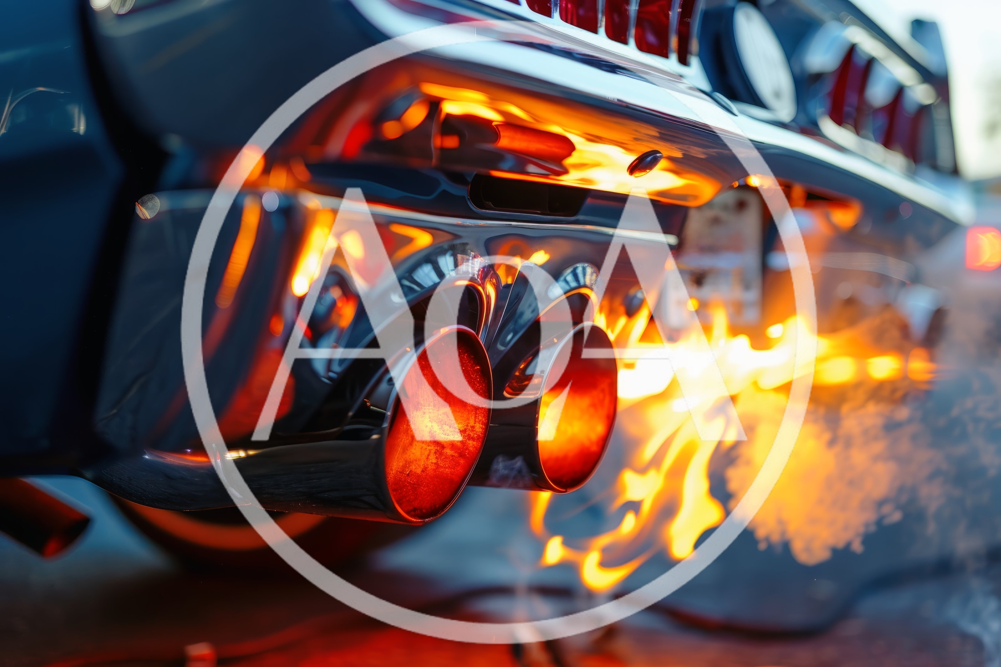 Classic Muscle Car Exhaust Pipes Spewing Fire