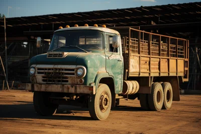 Vintage Green Farm Truck Parked In A Dusty Yard