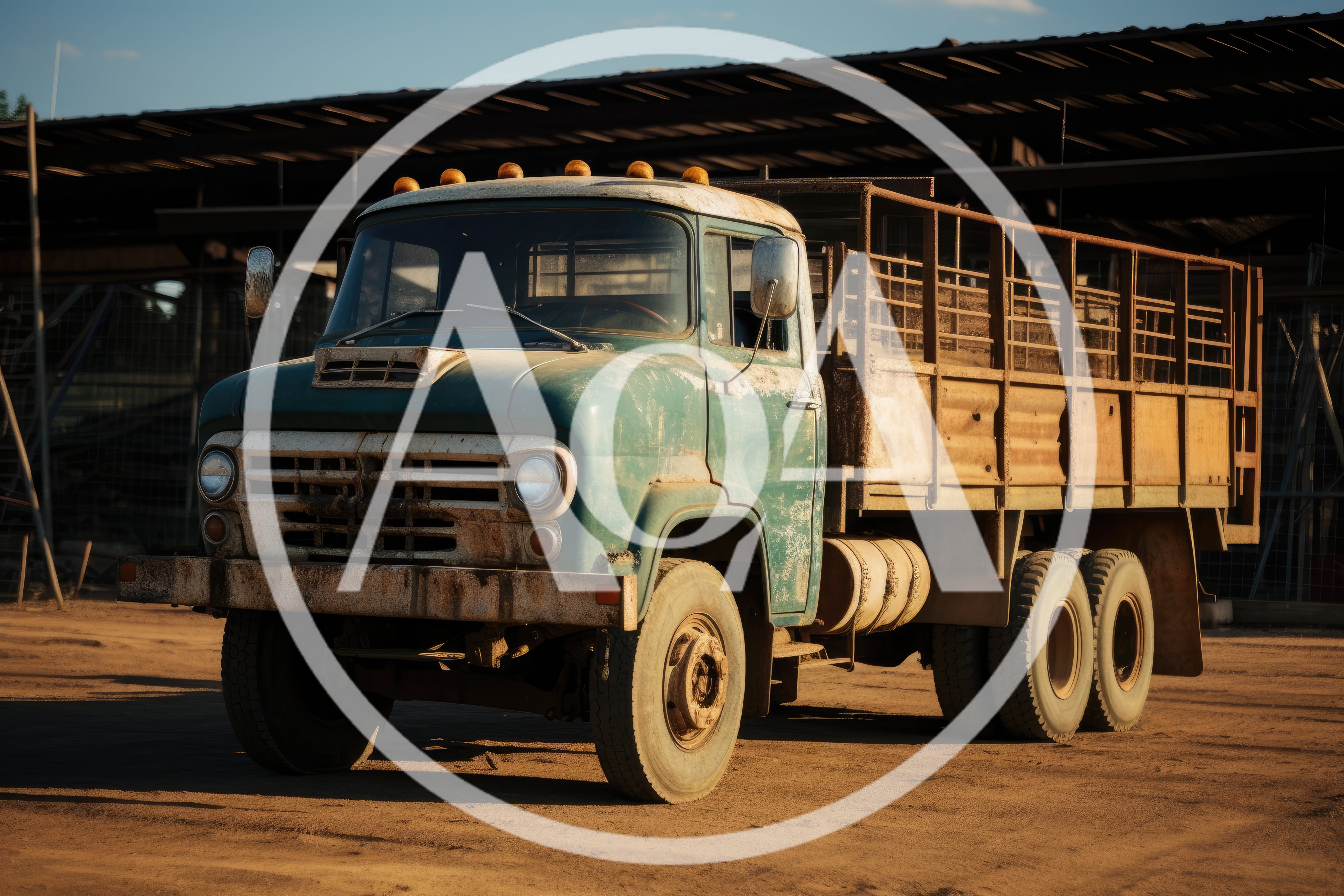 Vintage Green Farm Truck Parked In A Dusty Yard