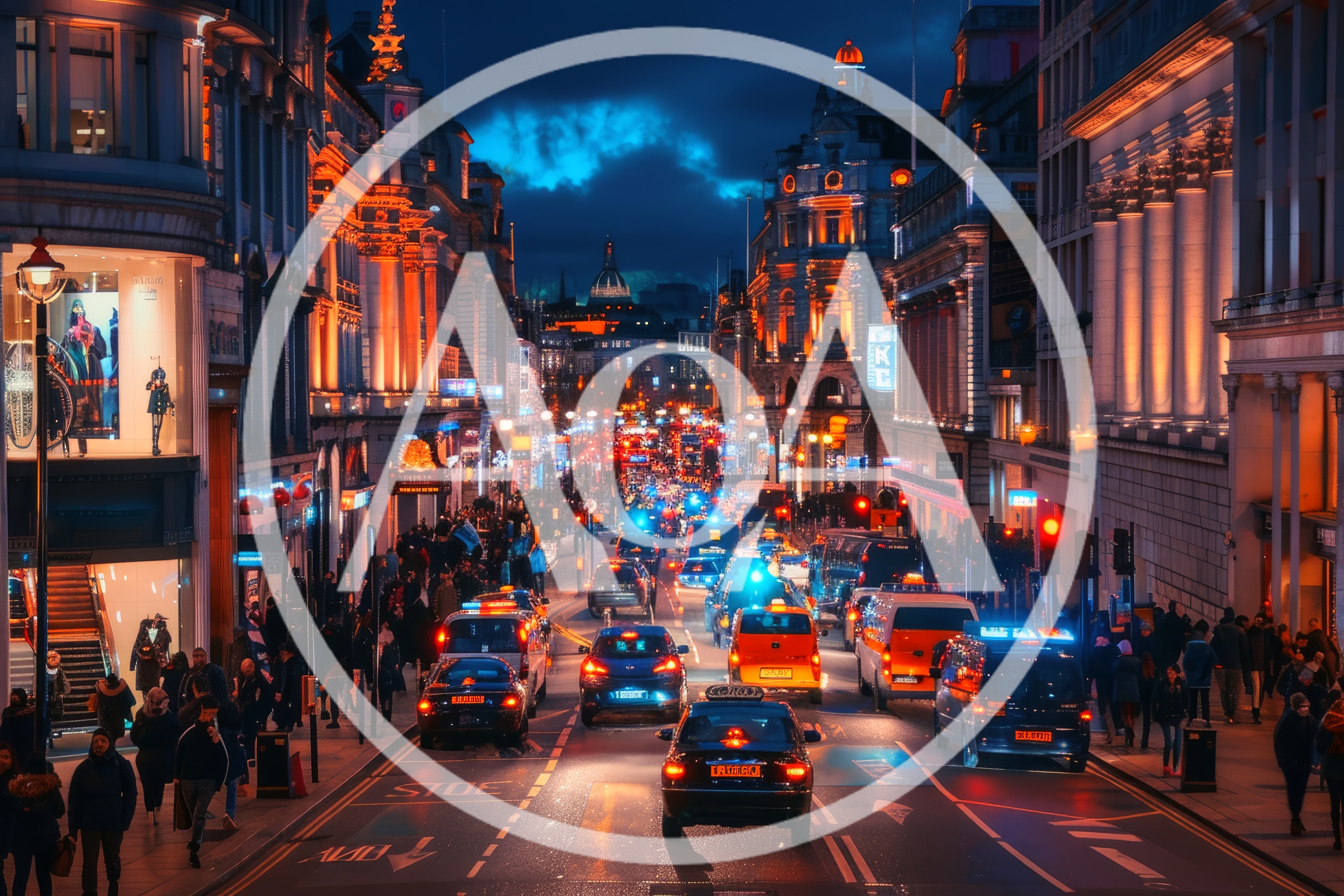 Busy London Street Scene At Night