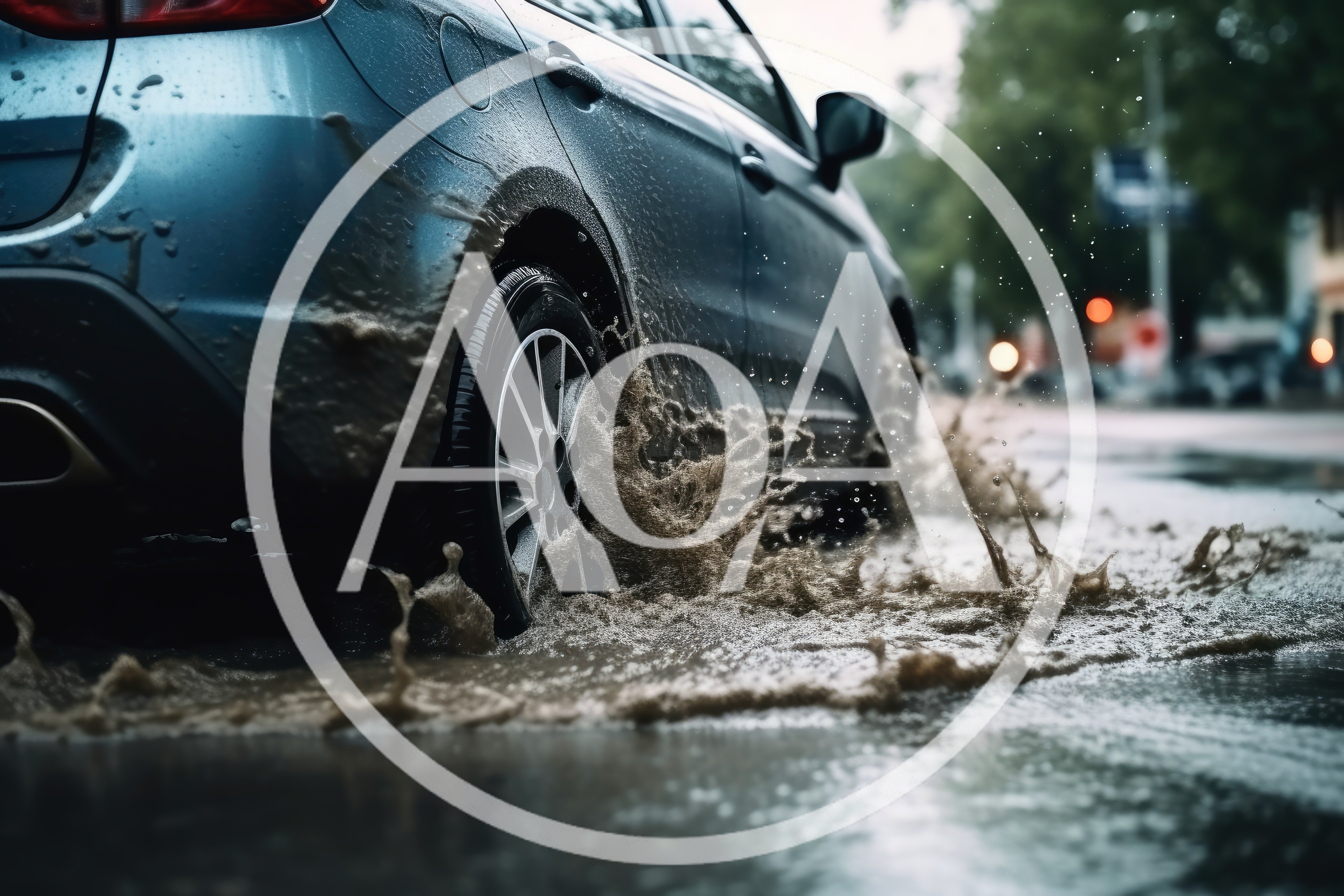Car Driving Through A Deep Muddy Puddle