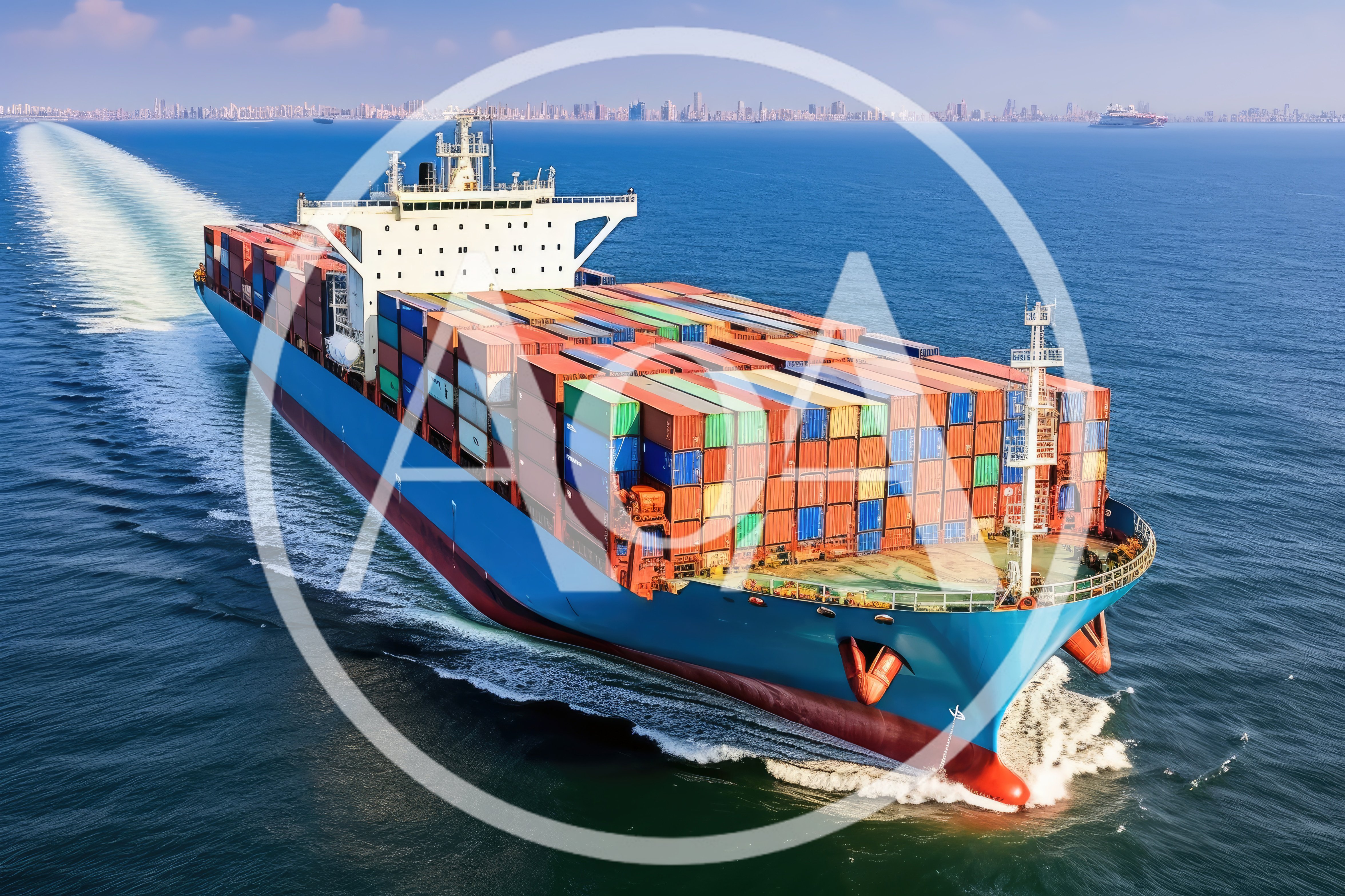 Large Container Ship Sailing Across Open Ocean