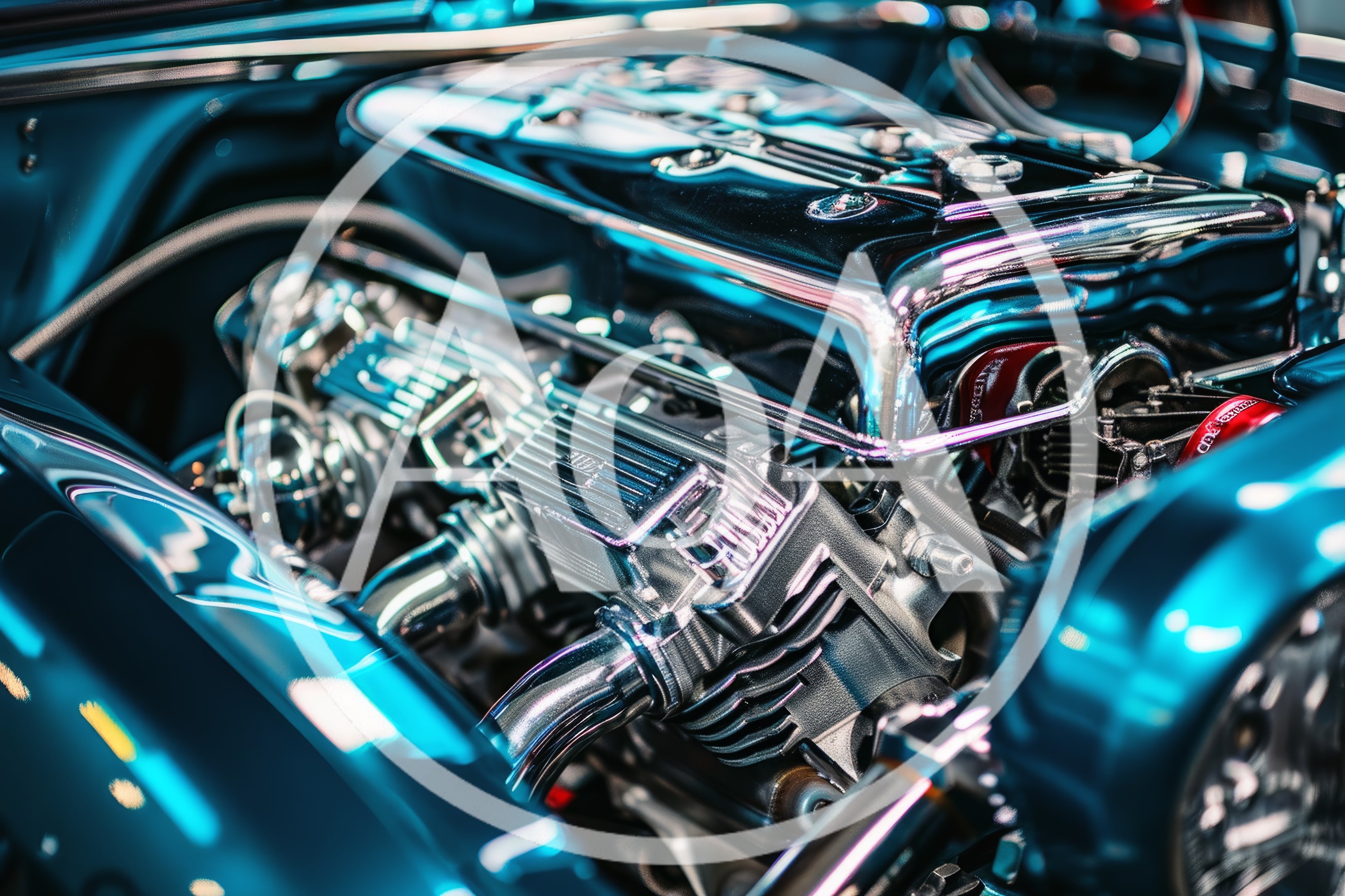 Close Up Of A Polished Chrome Car Engine