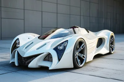 Futuristic White Concept Supercar Parked Outdoors
