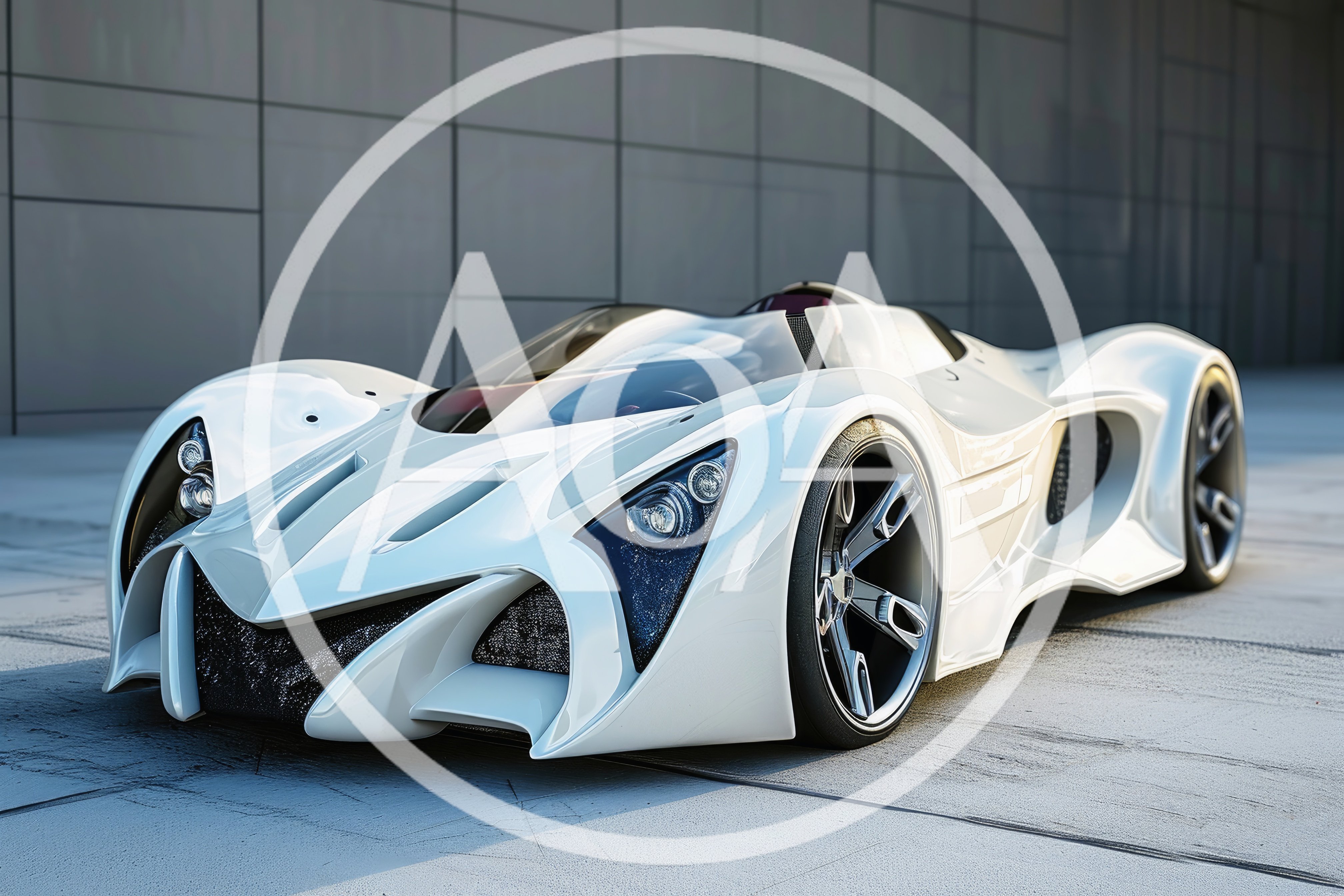 Futuristic White Concept Supercar Parked Outdoors