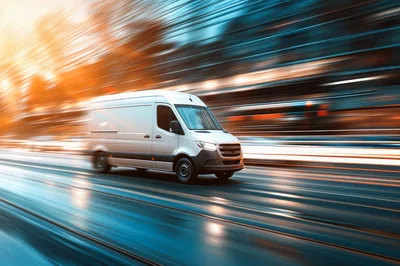White Delivery Van Speeding On City Street