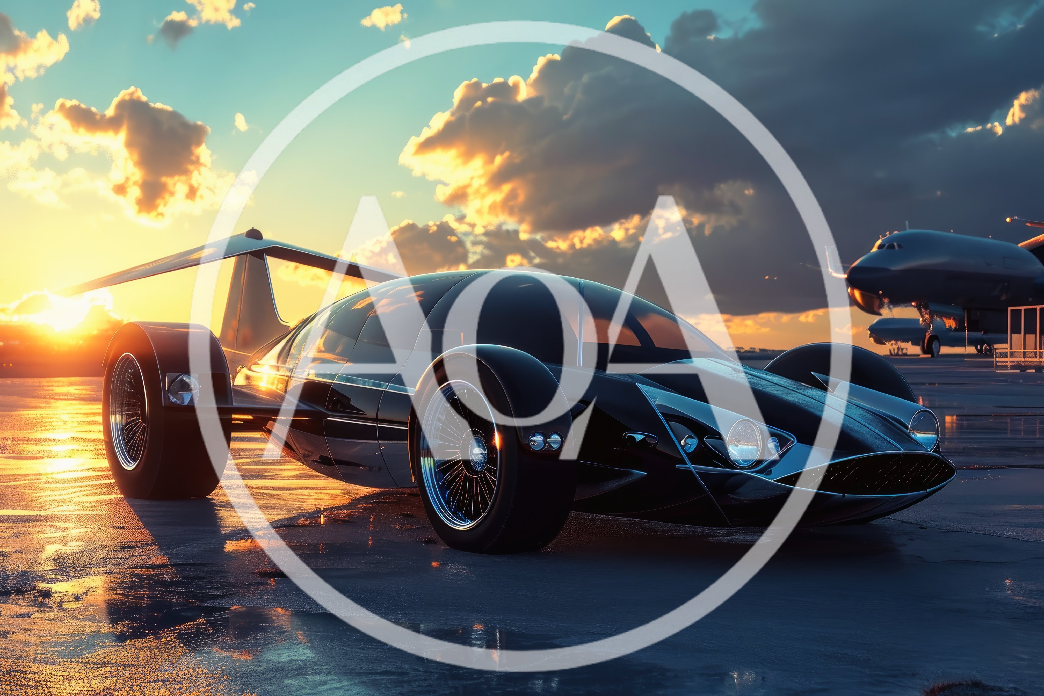 Futuristic Flying Car Concept on Airport Tarmac