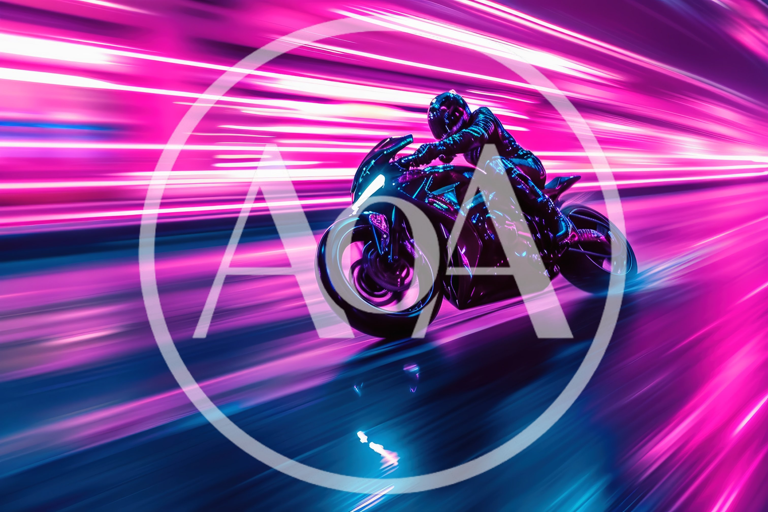 Sportbike Rider Speeding Through Neon City Lights