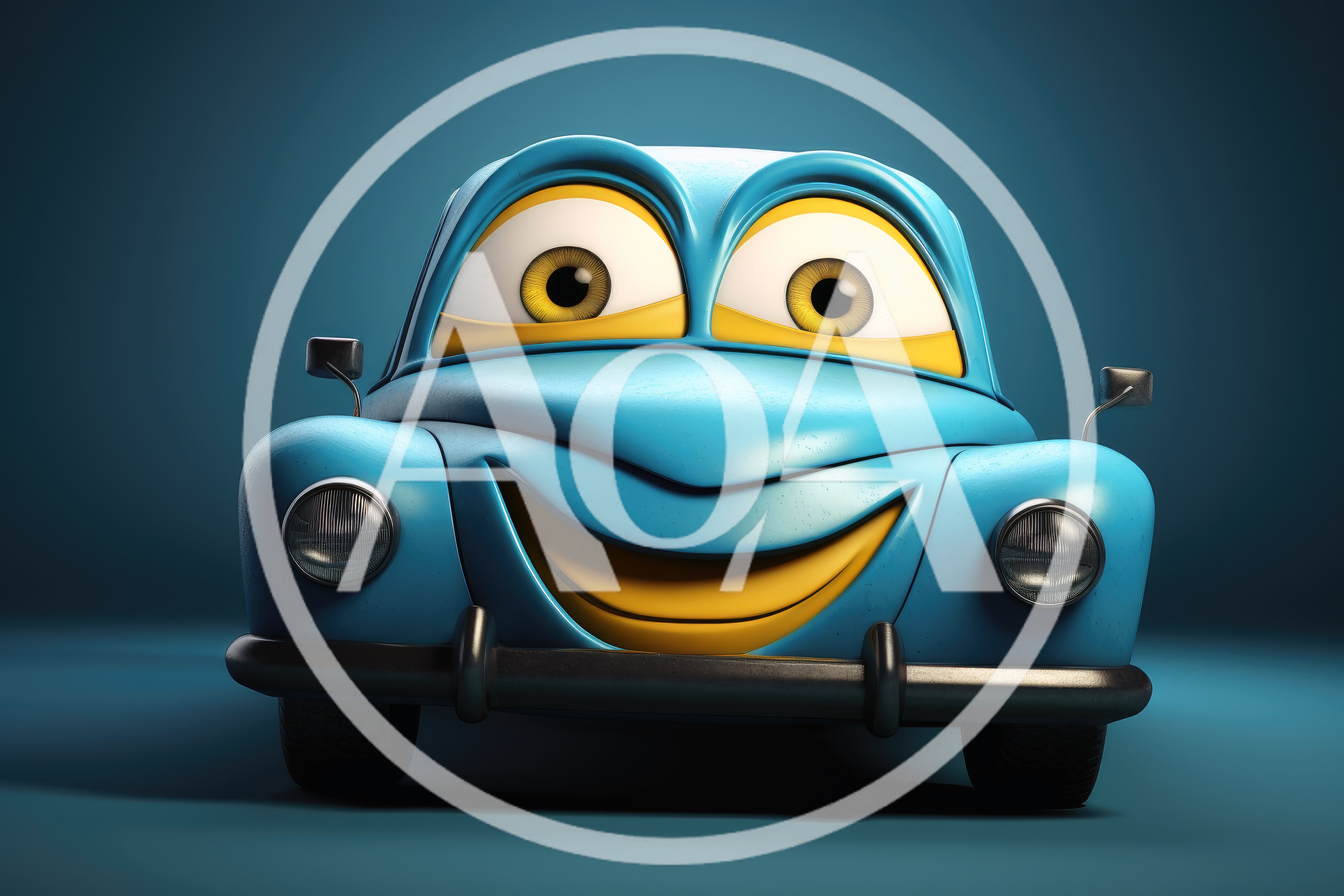 Cute Blue Cartoon Car Character With Big Eyes