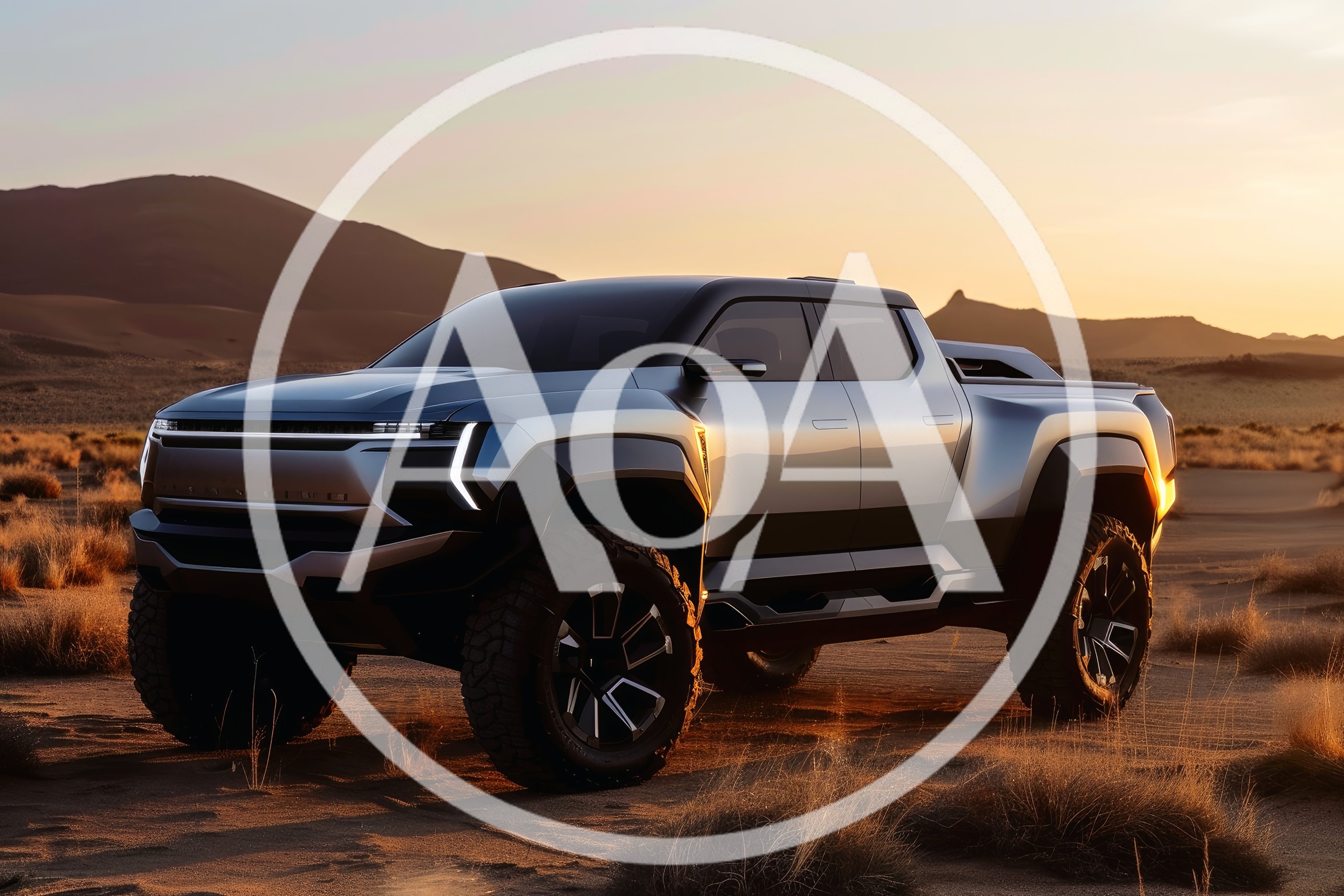 Futuristic Electric Pickup Truck In Desert Landscape