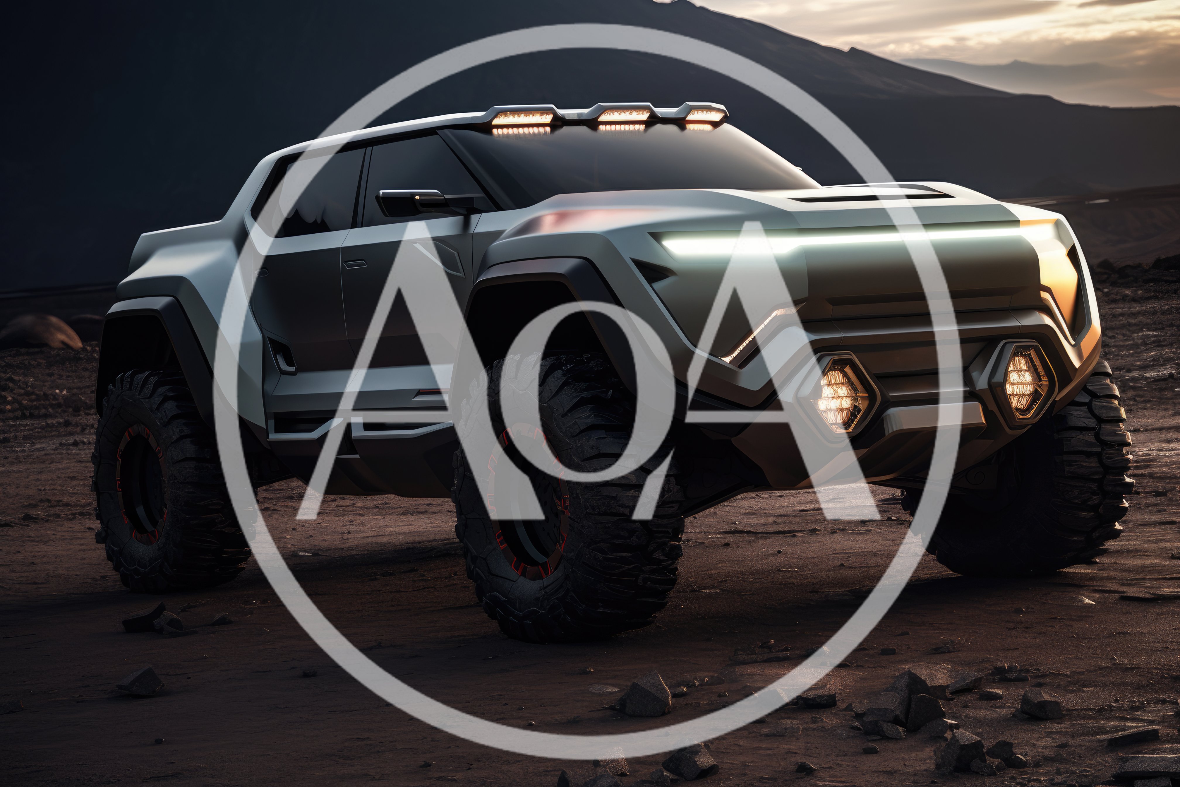 Futuristic Off-Road Concept Truck In Desert Landscape