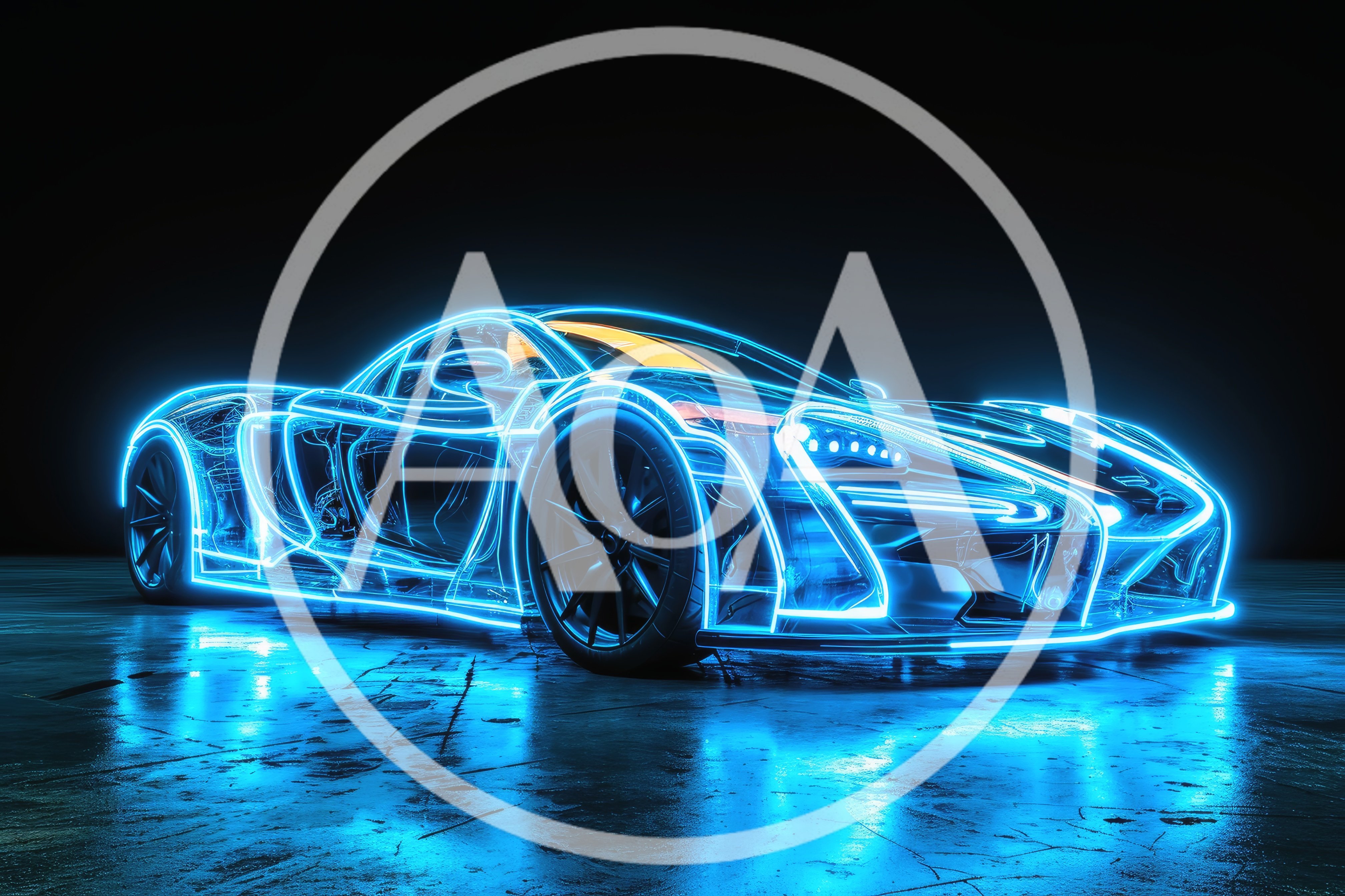 Neon Blue Wireframe Supercar Concept