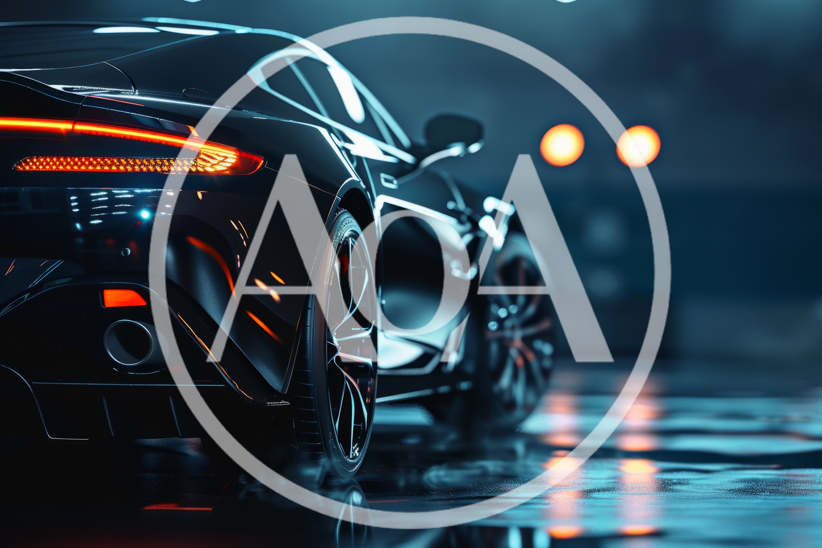 Sleek Black Sports Car Parked on Wet Surface