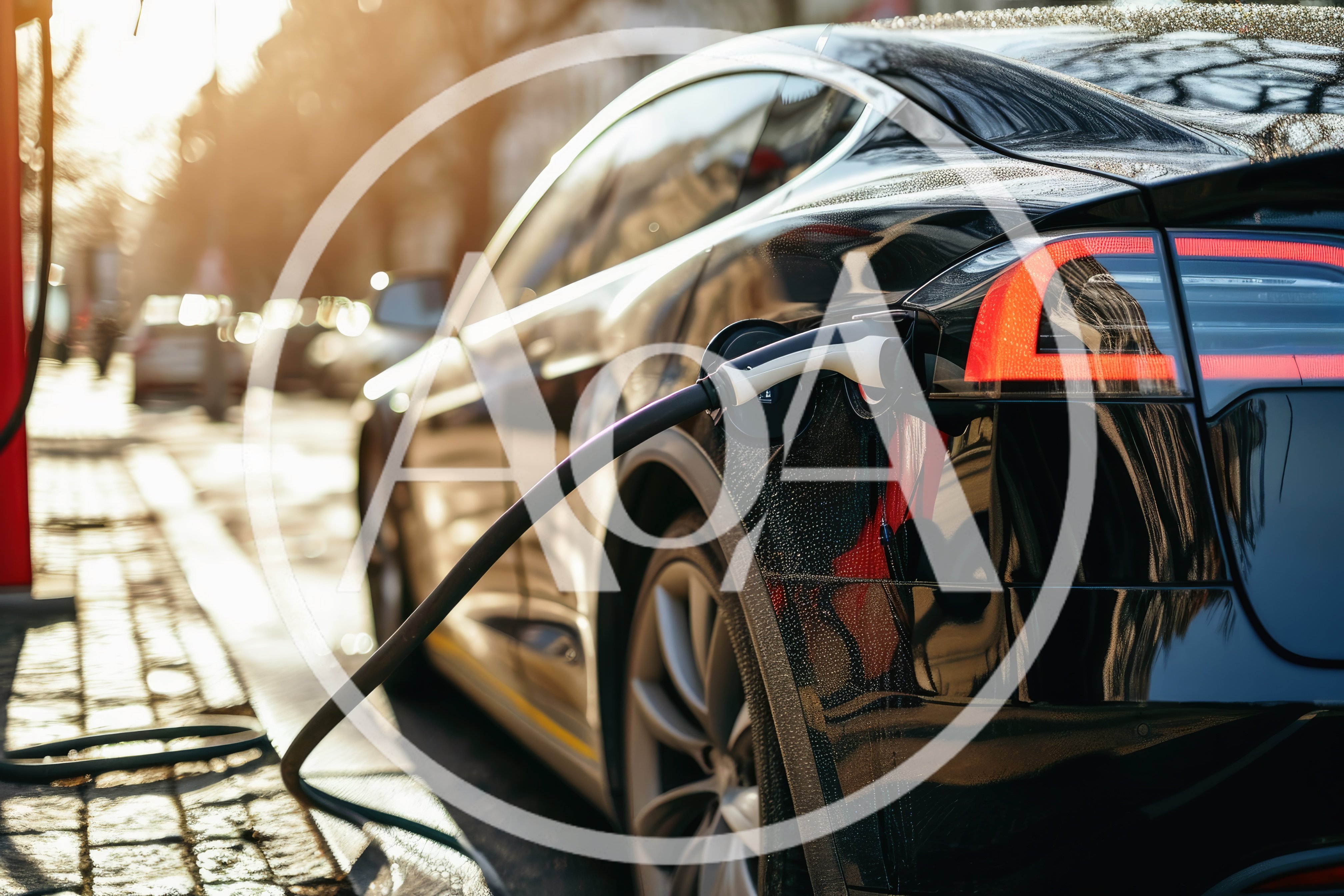Black Electric Car Charging At A Street Station